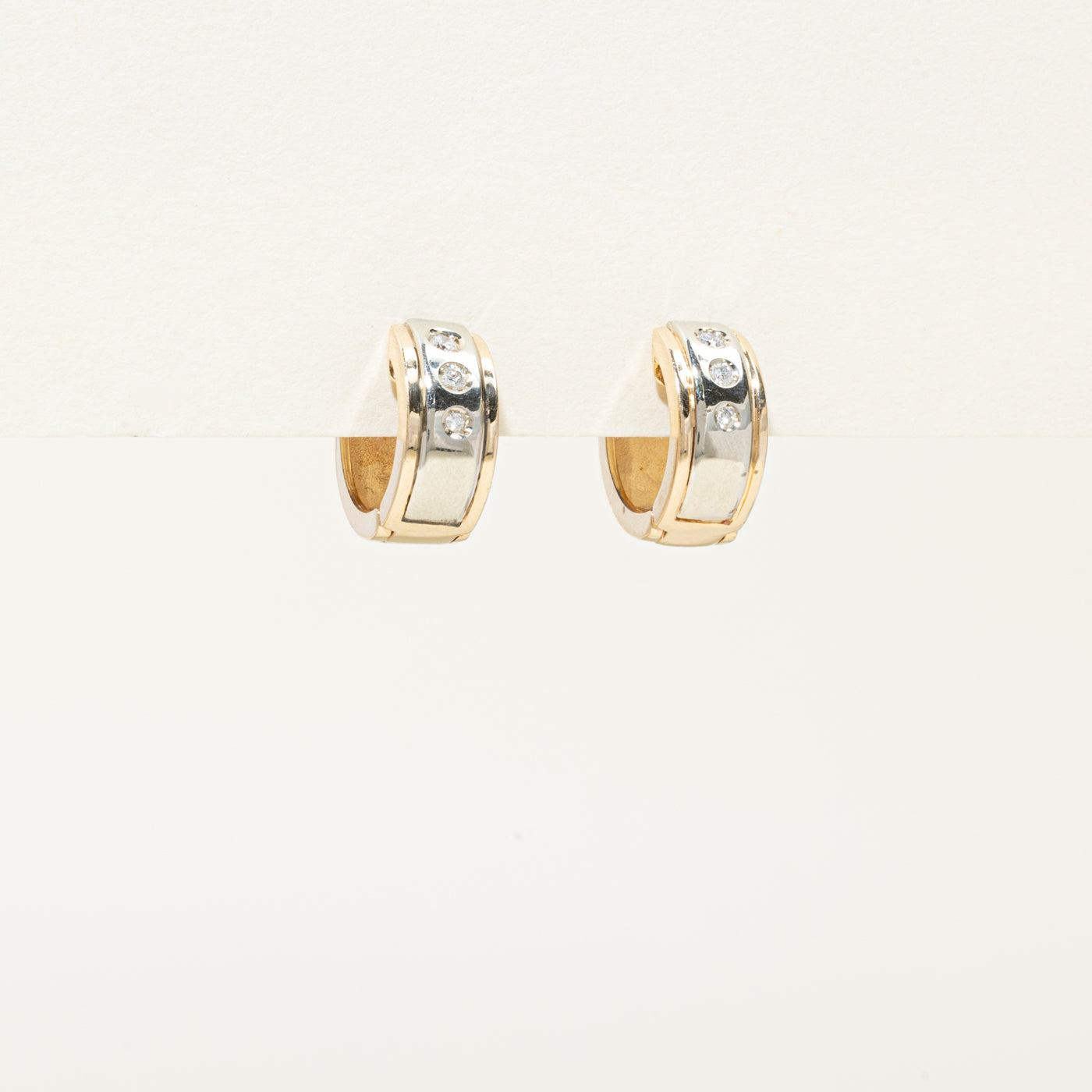 Two Tone Flush Set Diamond Huggie Earrings | 0.1ctw