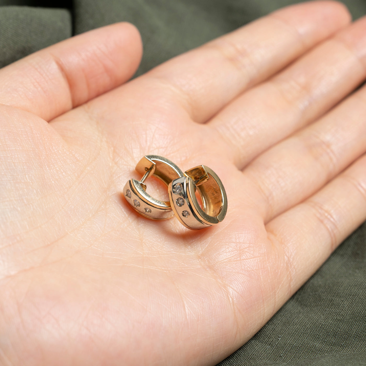 Two Tone Flush Set Diamond Huggie Earrings | 0.1ctw