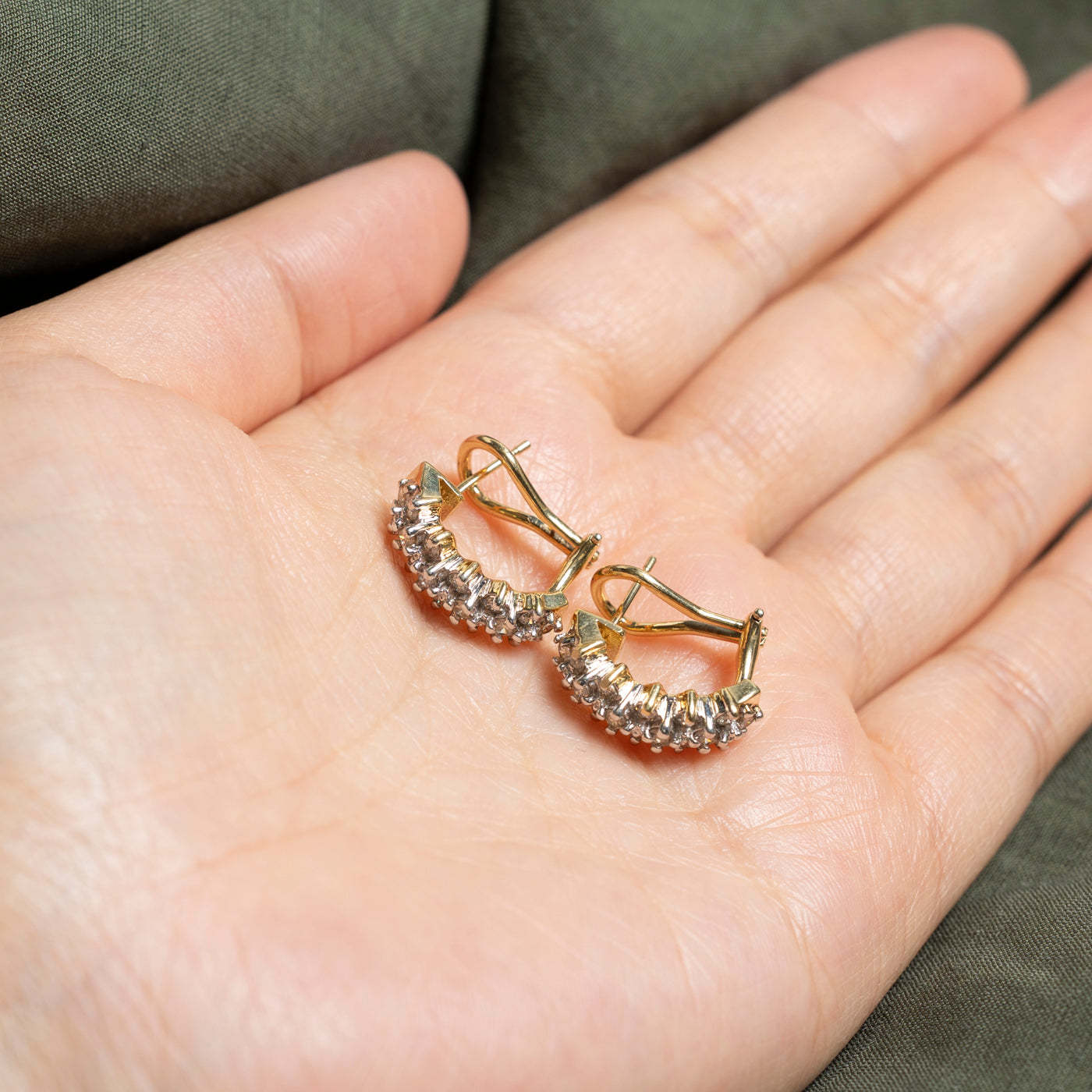 Diamond Cluster Half Hoop Earrings | 0.85ctw | 18mm