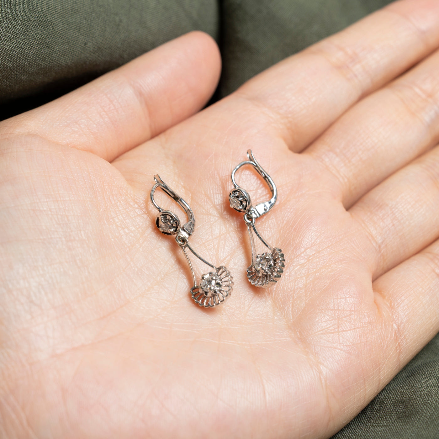 14k White Gold Scalloped Drop Earrings | 0.32ctw