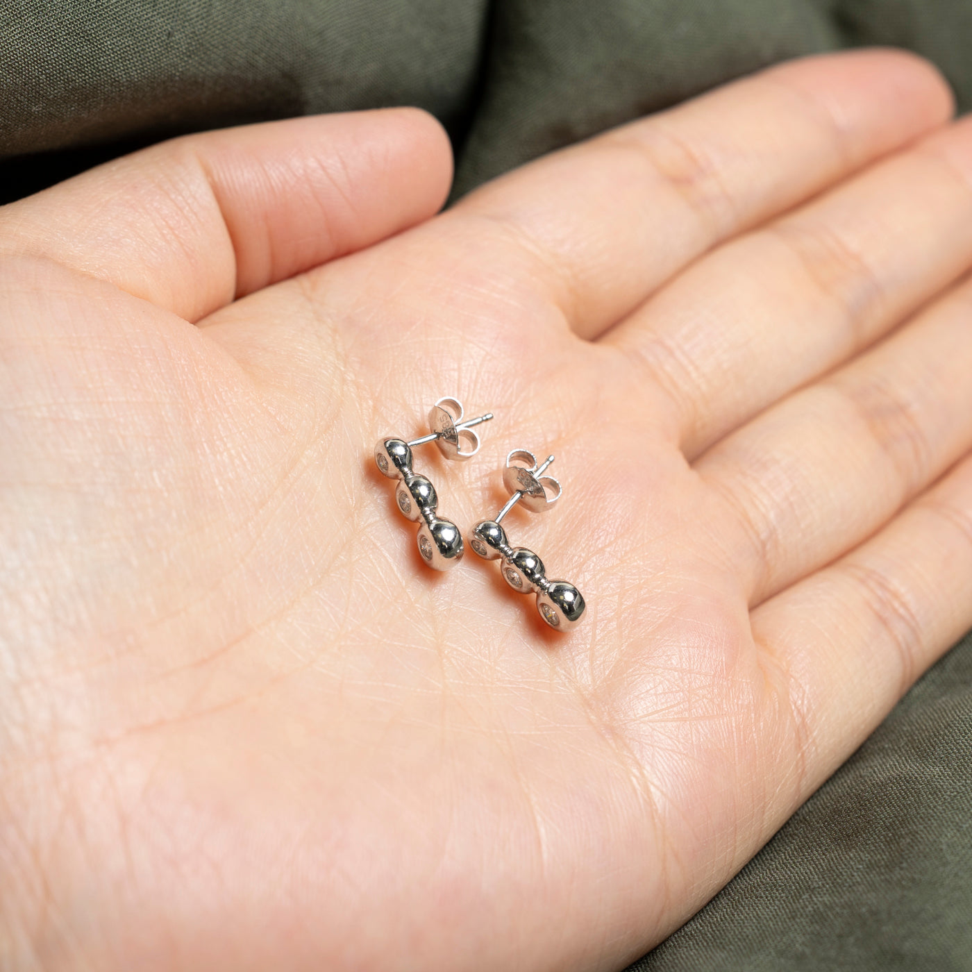 Bezel Set Three Stone Diamond Drop Earrings | 0.14ctw