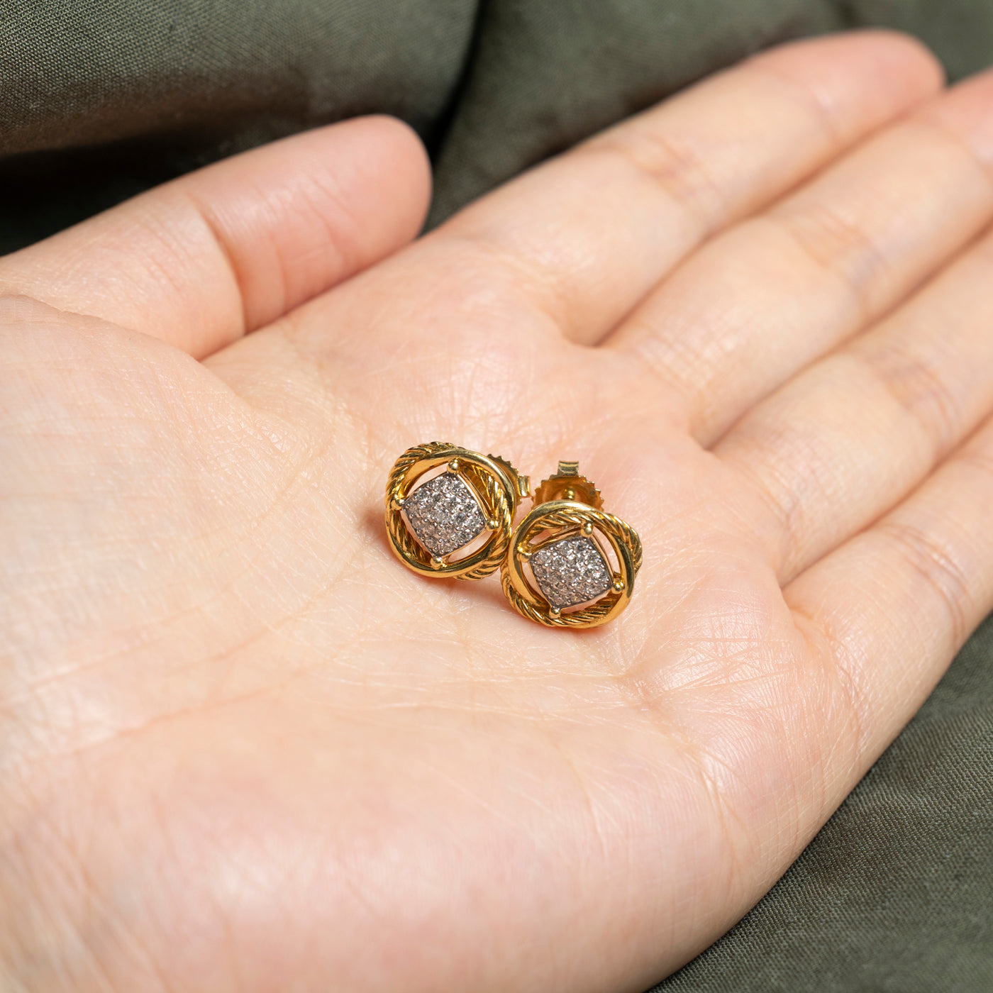 18k Diamond Cluster Rope Stud Earrings | 0.34ctw