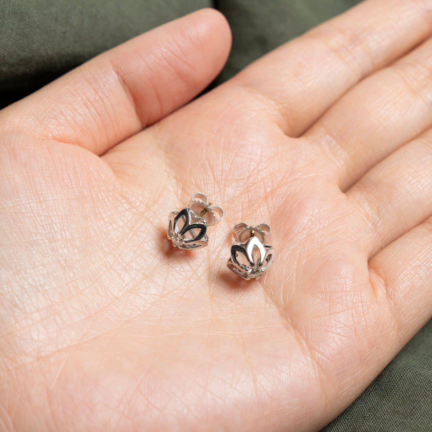 Belcher Set Diamond Floral Stud Earrings | 0.18ctw