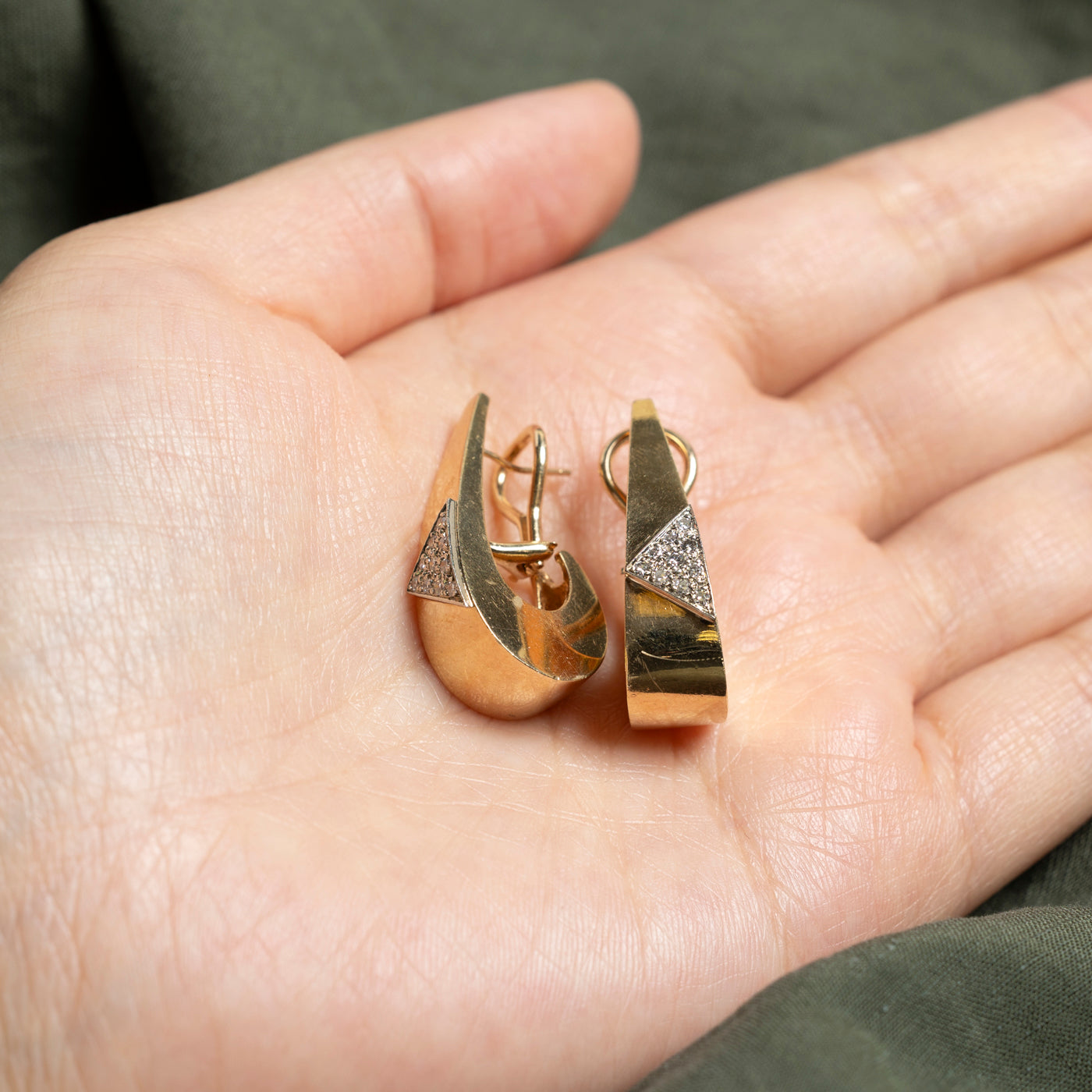 14k Geometric Diamond Half Hoop Earrings | 0.2ctw