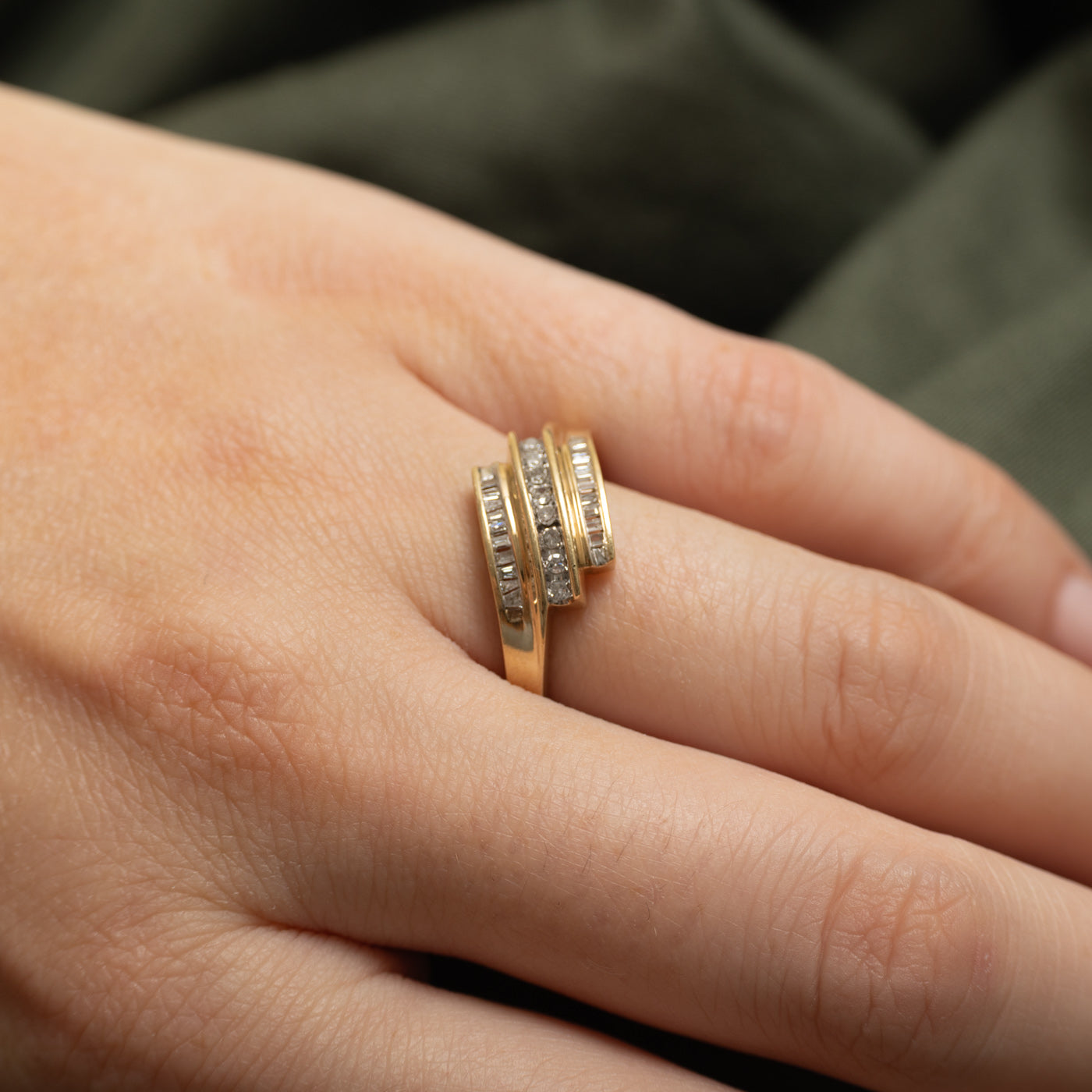 Multi Row Channel Set Diamond Bypass Ring | 0.16ctw | SZ 8