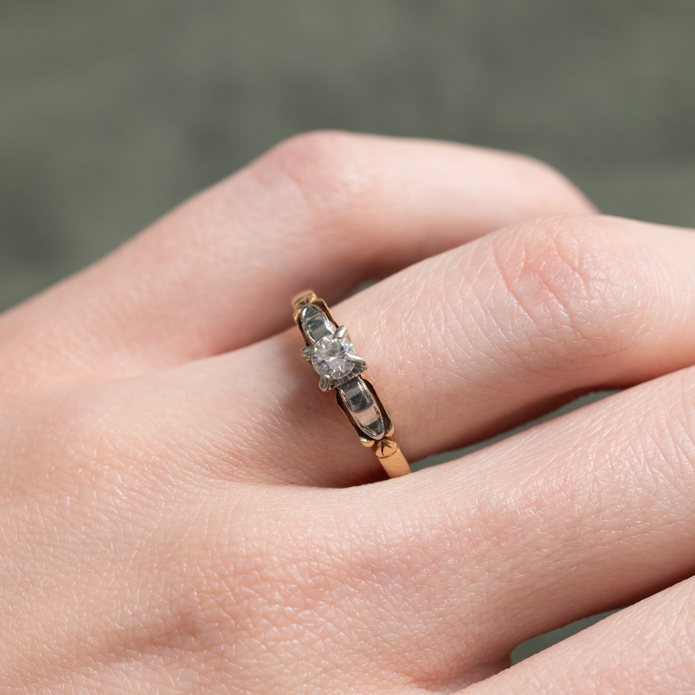 Two Tone Gold Solitaire Diamond Ring | 0.18ct | SZ 5.75