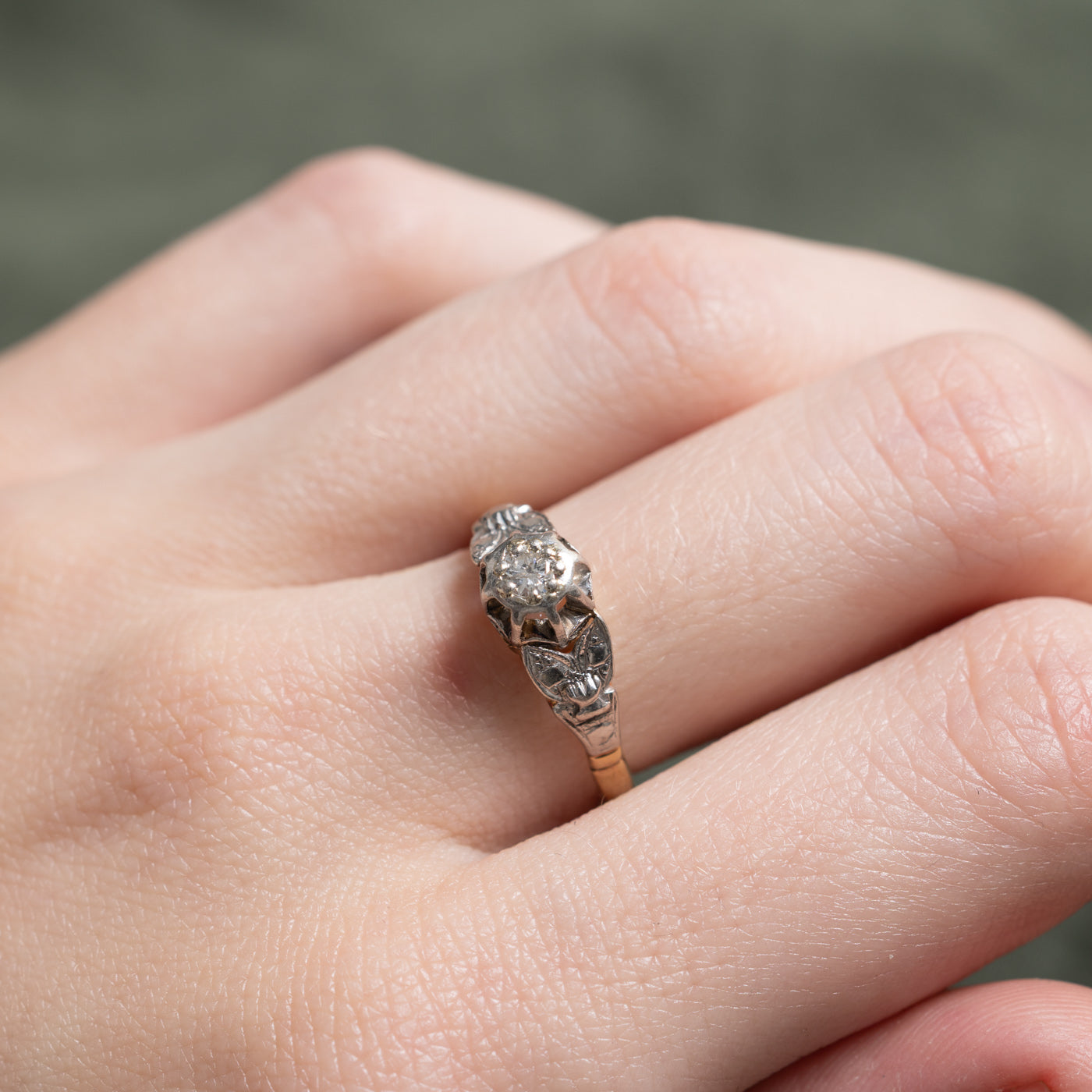 Two Tone Diamond Engraved Ring | 0.14ct | SZ 6.25