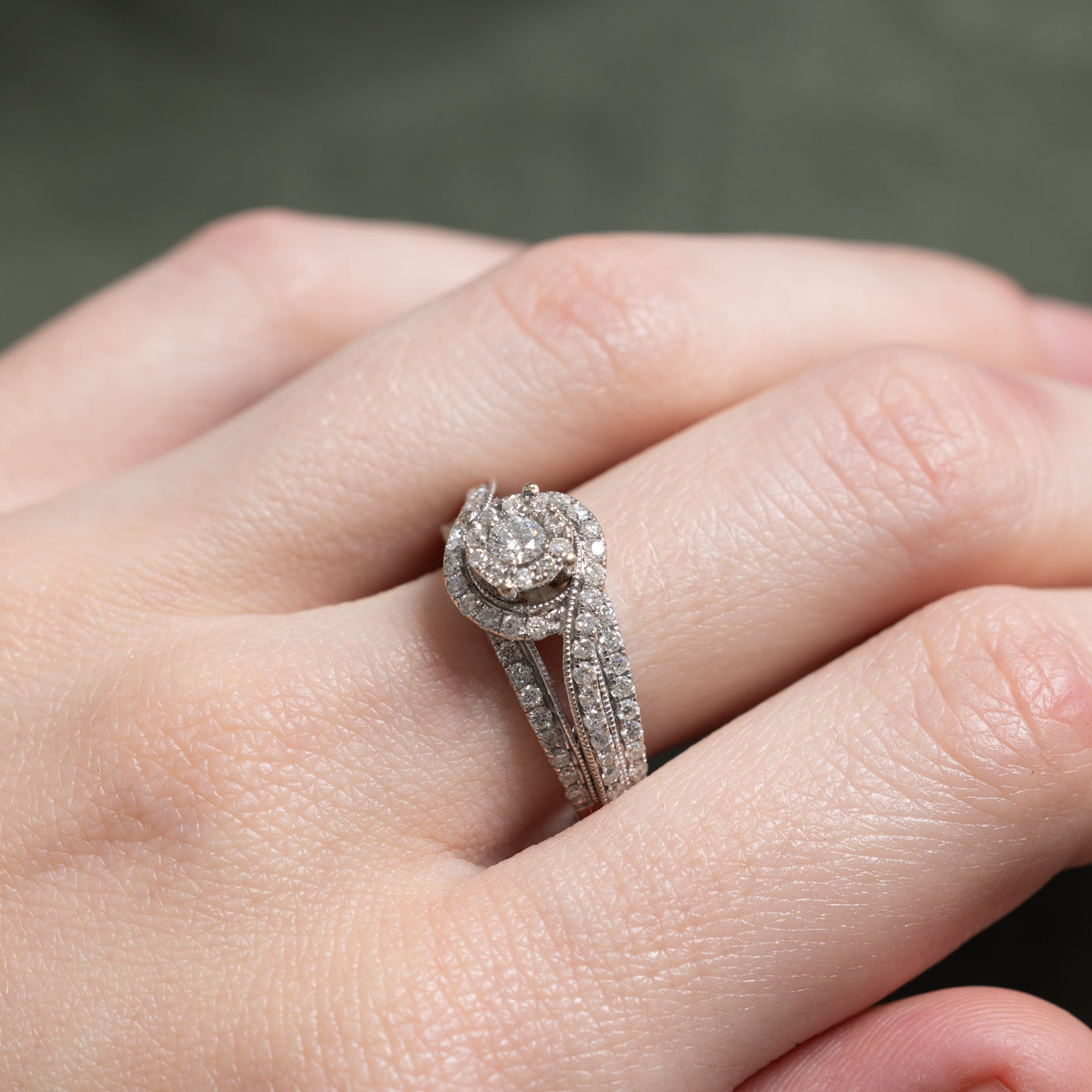 Diamond Halo Openwork Bypass Ring | 1.02ctw | SZ 7.75