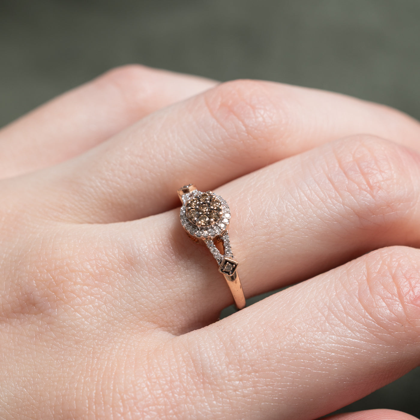 Rose Gold Brown & White Diamond Cluster Halo Ring | 0.29ctw | SZ 5.5