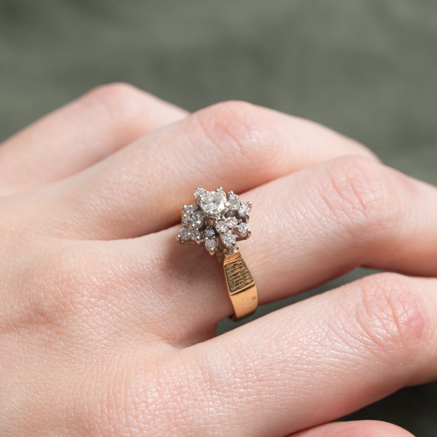 Yellow Gold Diamond Cluster Textured Ring | 0.67ctw | SZ 6.25