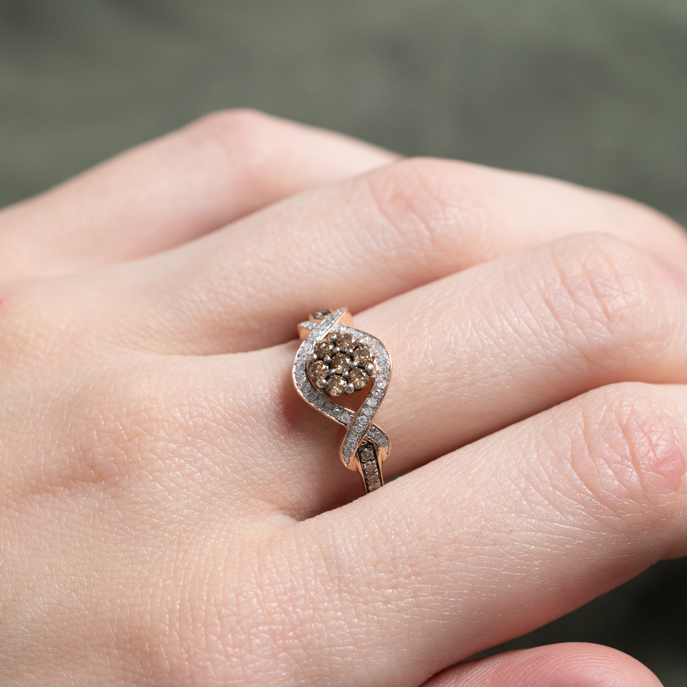 Brown & White Diamond Cluster Cross Over Ring | 0.50ctw | SZ 7