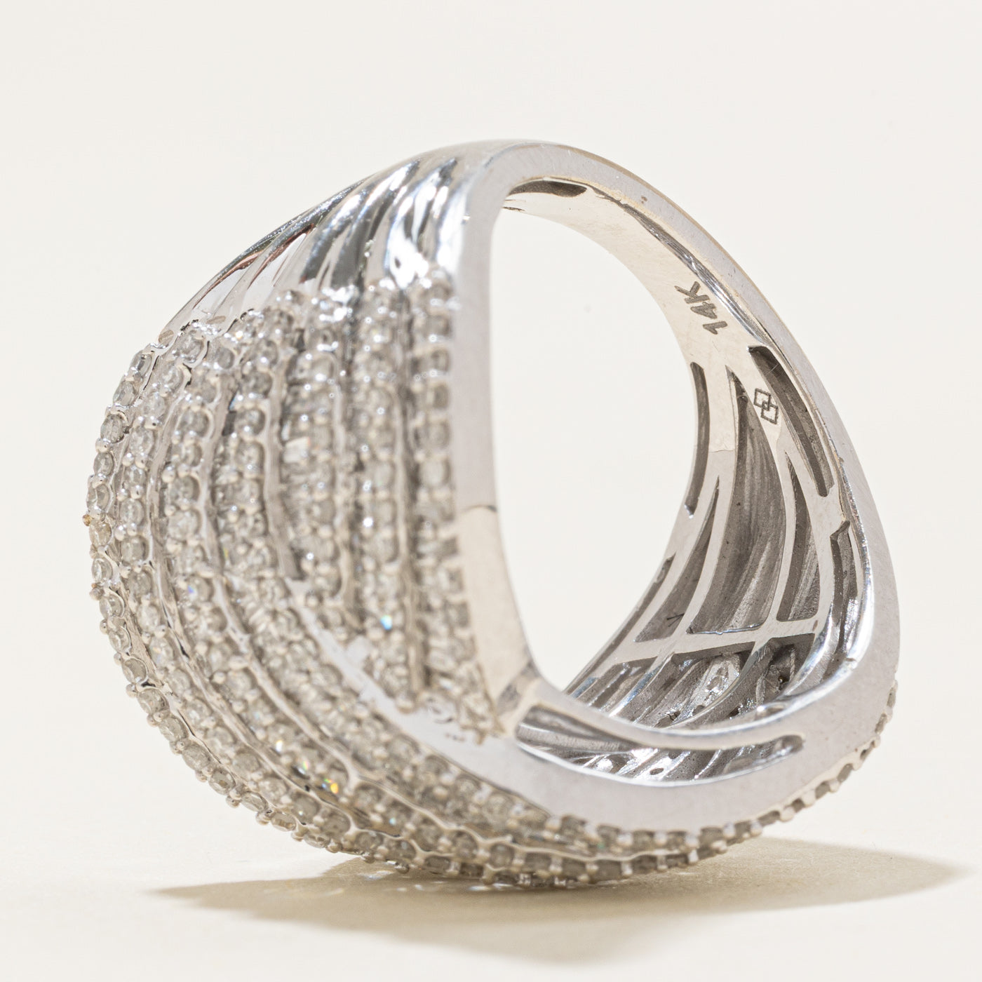 Multi Row Diamond Cross Over Cocktail Ring | 1.82ctw | SZ 5.25 |