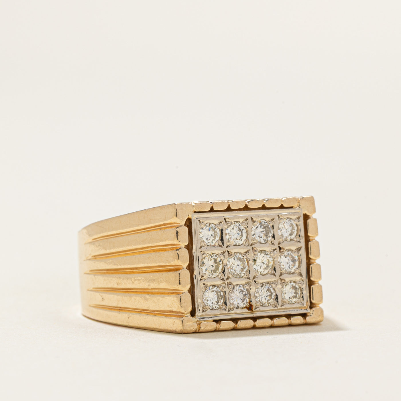 Diamond Grid Grooved Signet Ring | 0.54ctw | SZ 8.75 |