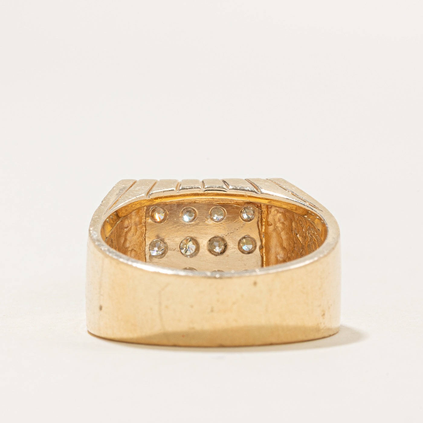 Diamond Grid Grooved Signet Ring | 0.54ctw | SZ 8.75 |