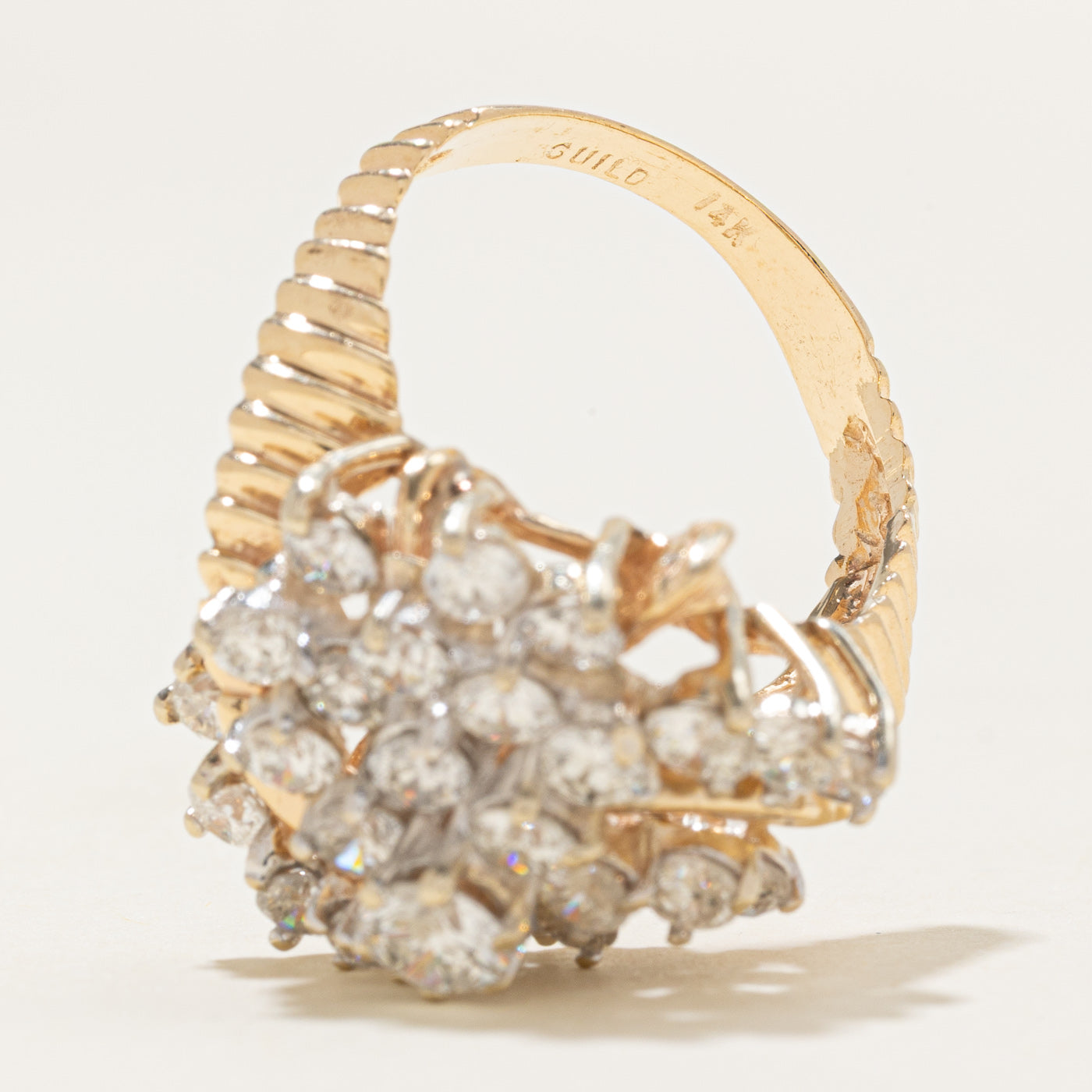 Diamond Cluster Grooved Cocktail Ring | 0.28ct, 2.7ctw | SZ 7.5 |