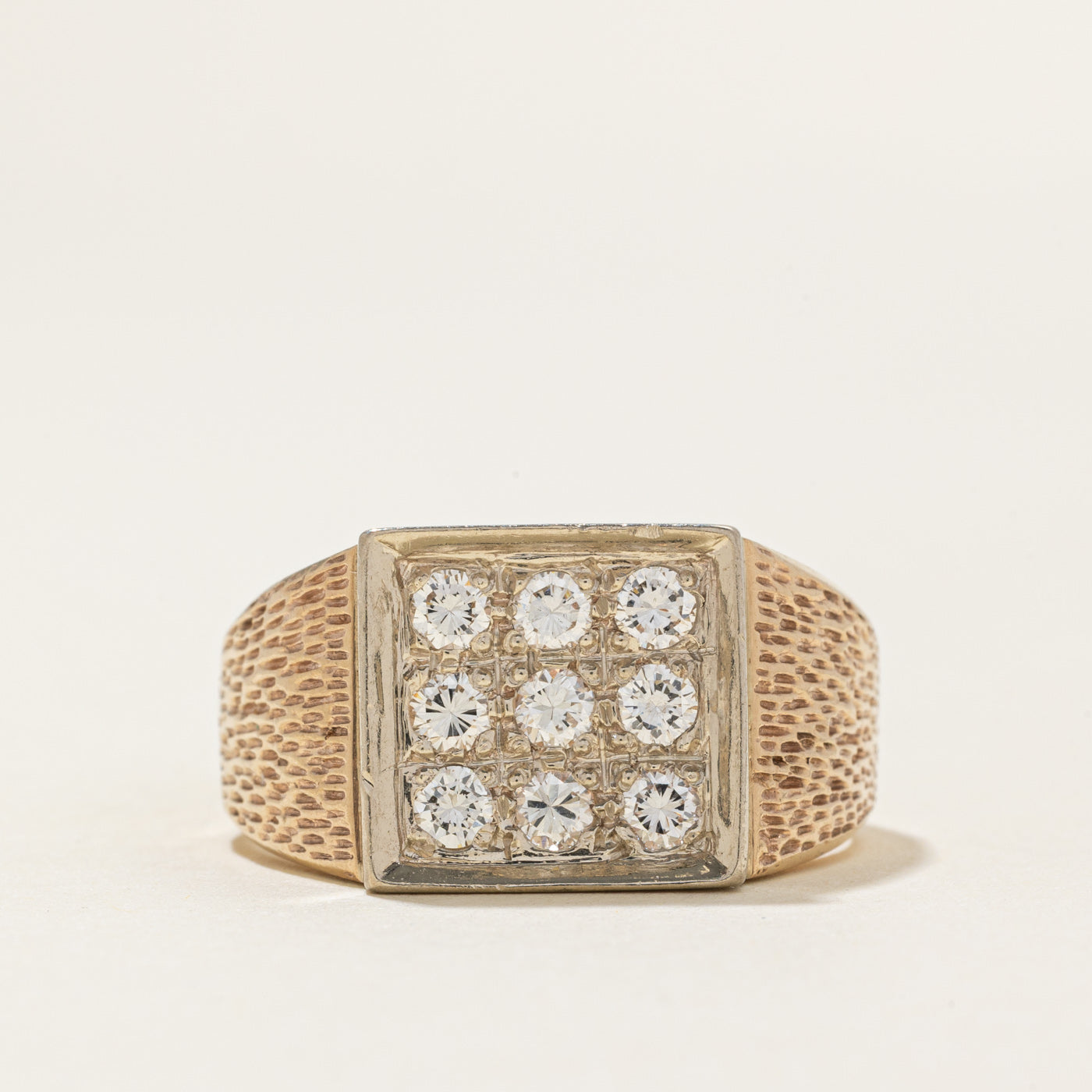 Diamond Grid Textured Signet Ring | 0.99ctw | SZ 11.75 |