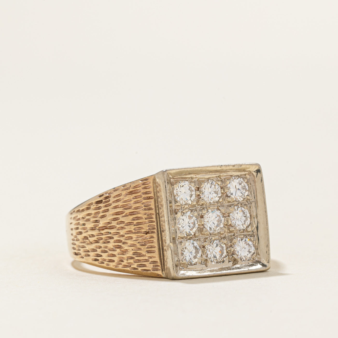 Diamond Grid Textured Signet Ring | 0.99ctw | SZ 11.75 |