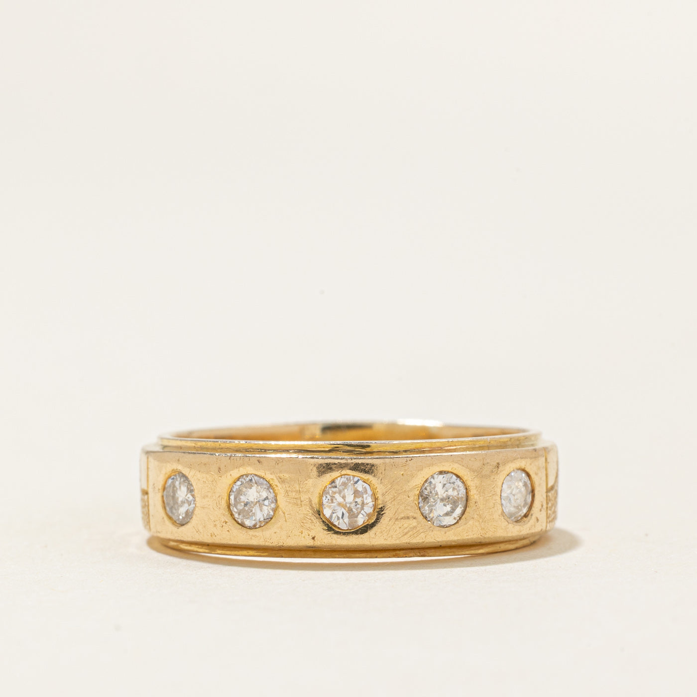 Flush Set Five Stone Diamond Textured Band | 0.45ctw | SZ 9.5 |