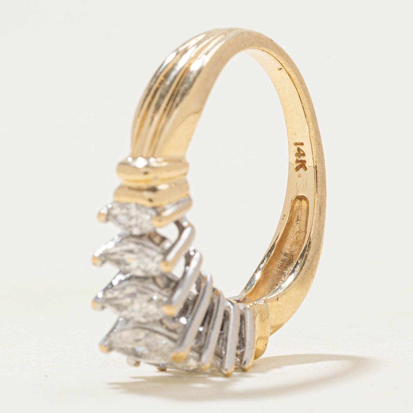 Marquise Cut Diamond Grooved Ring | 0.9ctw | SZ 7.0 |