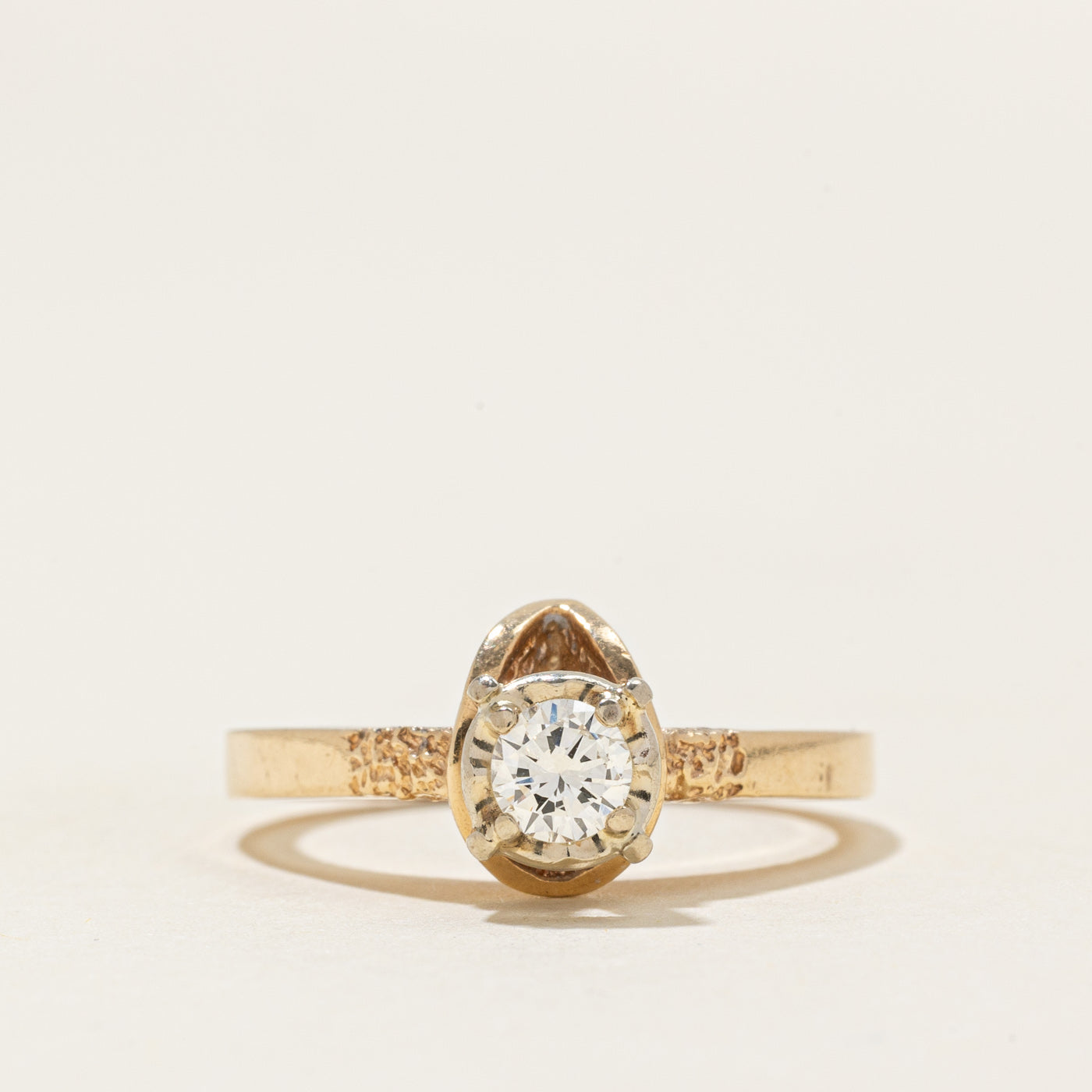 High Set Solitaire Diamond Textured Ring | 0.23ct | SZ 6.25 |