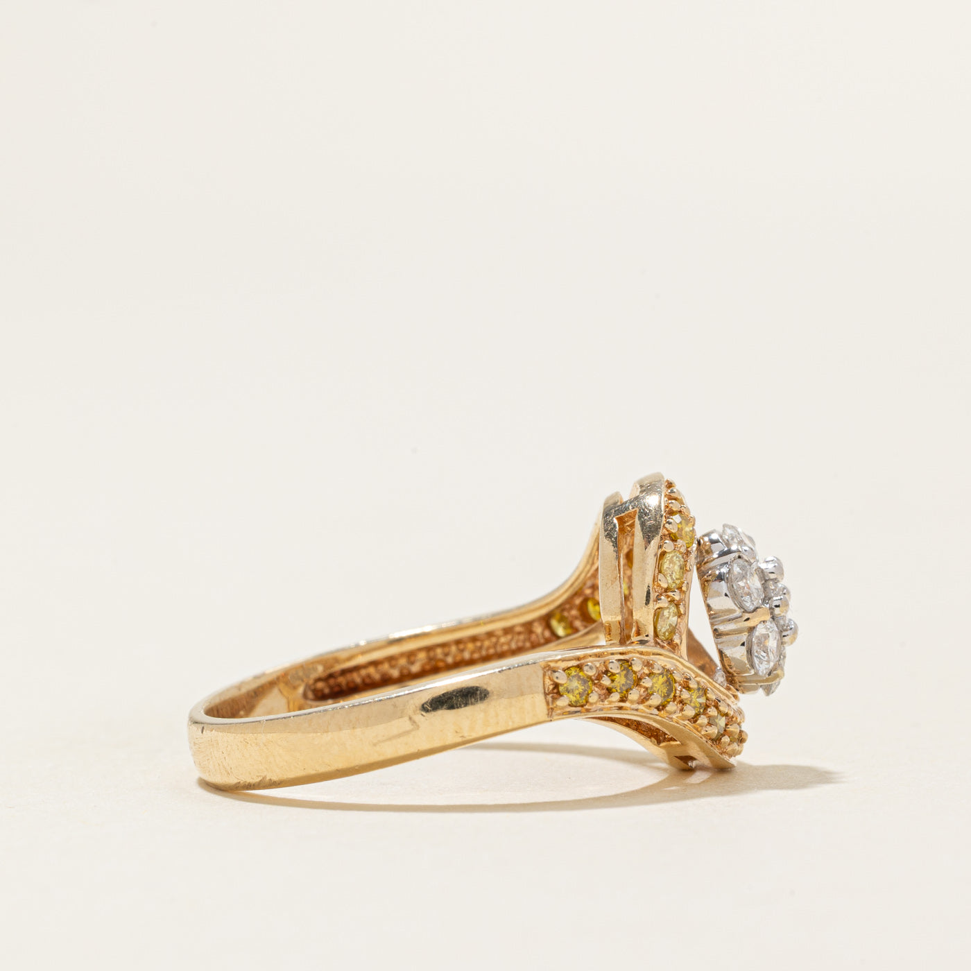 White & Yellow Diamond Cluster Bypass Ring | 0.7ctw | SZ 8.0 |