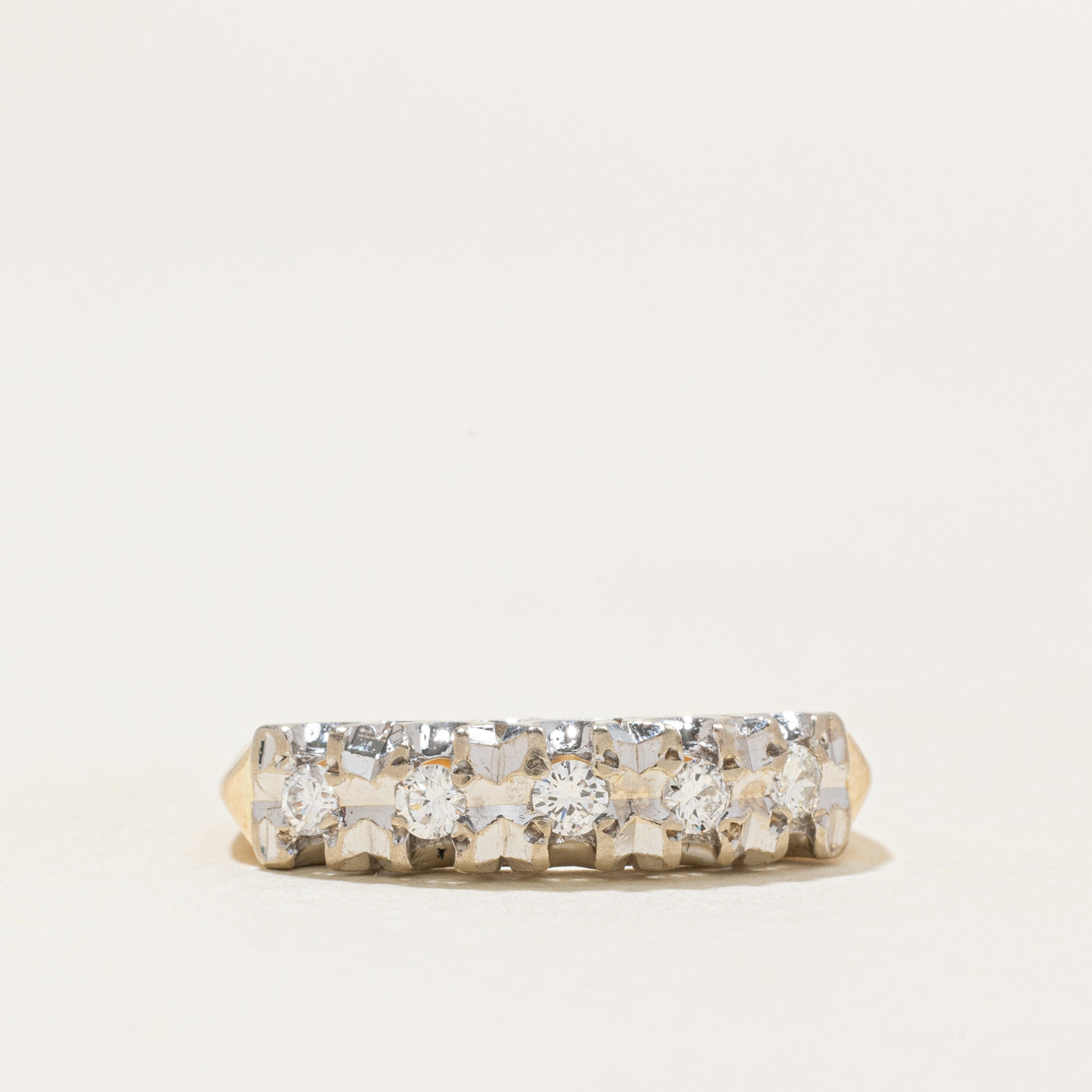 Two Tone Gold Five Stone Diamond Textured Band | 0.2ctw | SZ 6.25 |