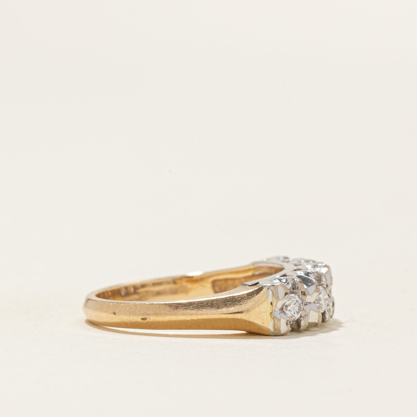 Two Tone Gold Five Stone Diamond Textured Band | 0.2ctw | SZ 6.25 |