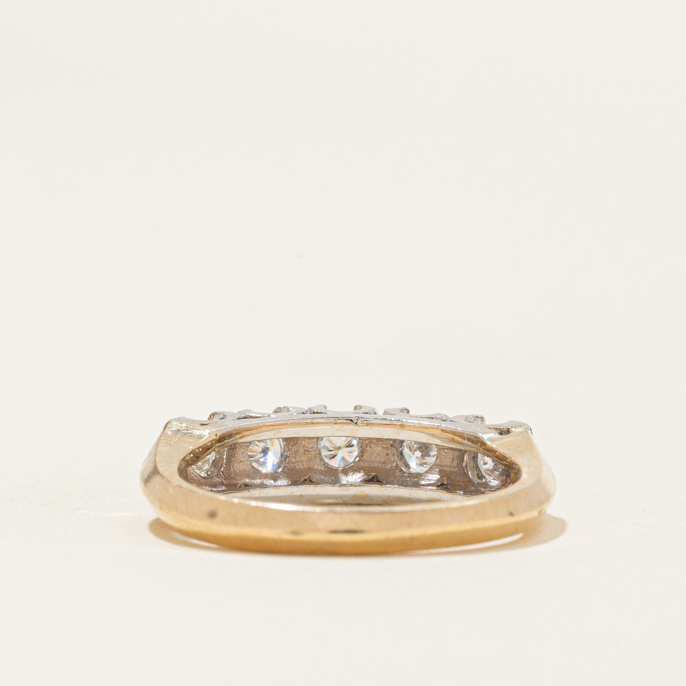 Two Tone Gold Five Stone Diamond Textured Band | 0.2ctw | SZ 6.25 |