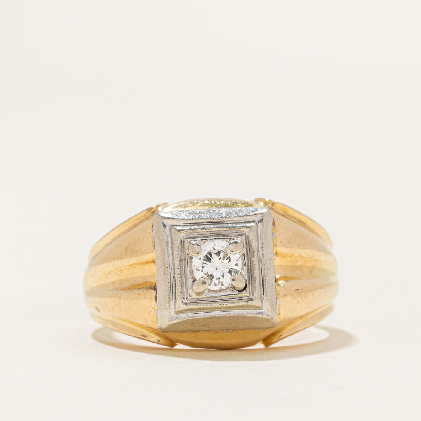 Two Tone Gold Diamond Grooved Statement Ring | 0.3ct | SZ 10.25 |