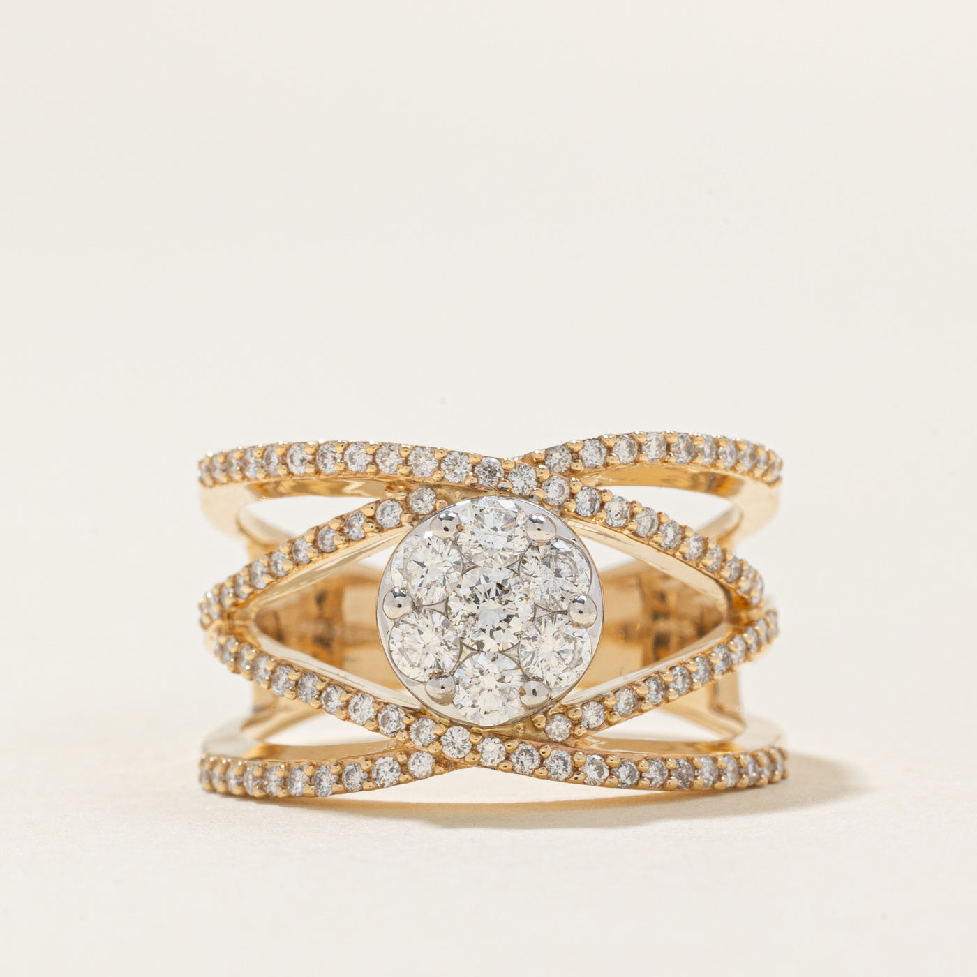 Diamond Cluster Double Crossover Ring | 0.95ctw | SZ 7.5 |