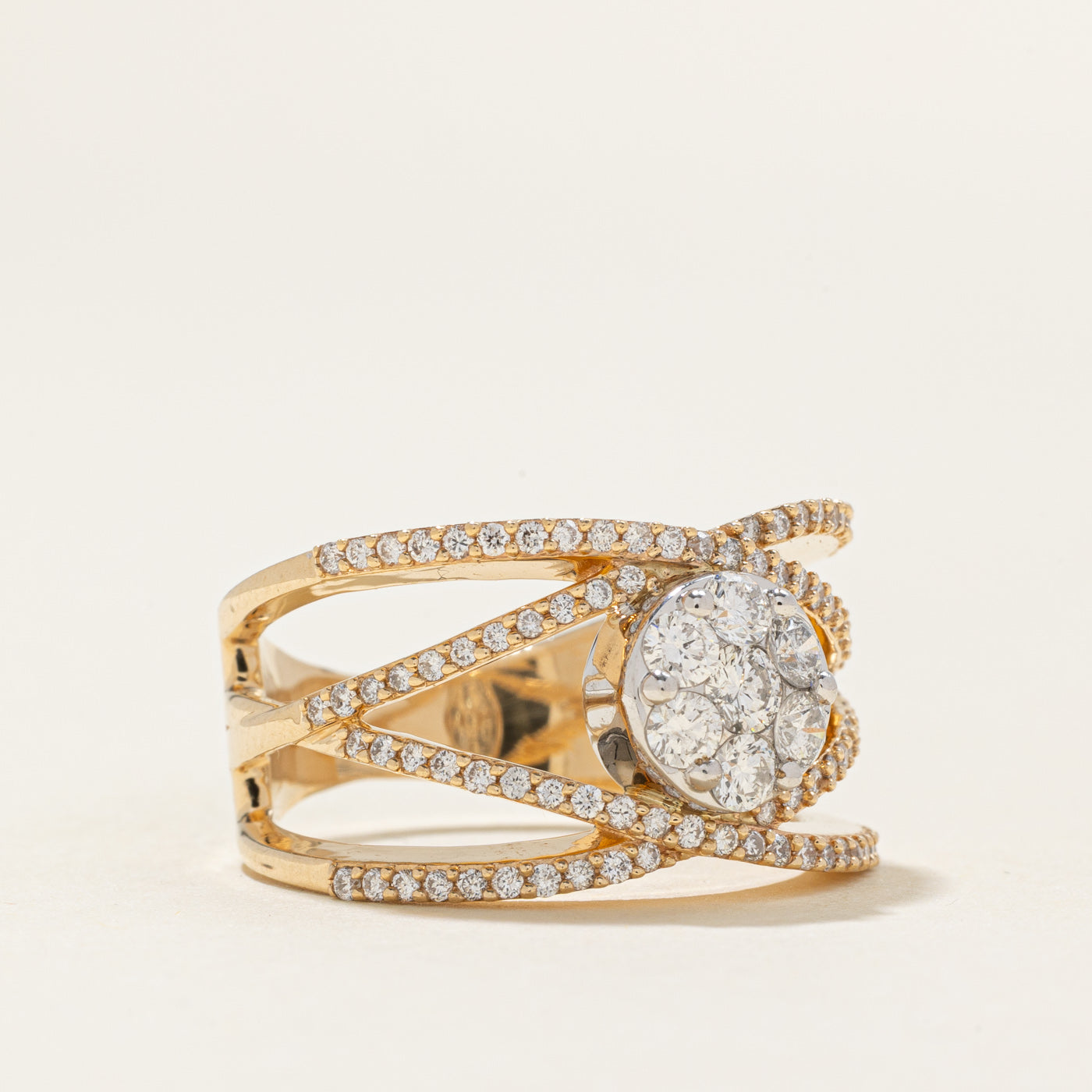 Diamond Cluster Double Crossover Ring | 0.95ctw | SZ 7.5 |
