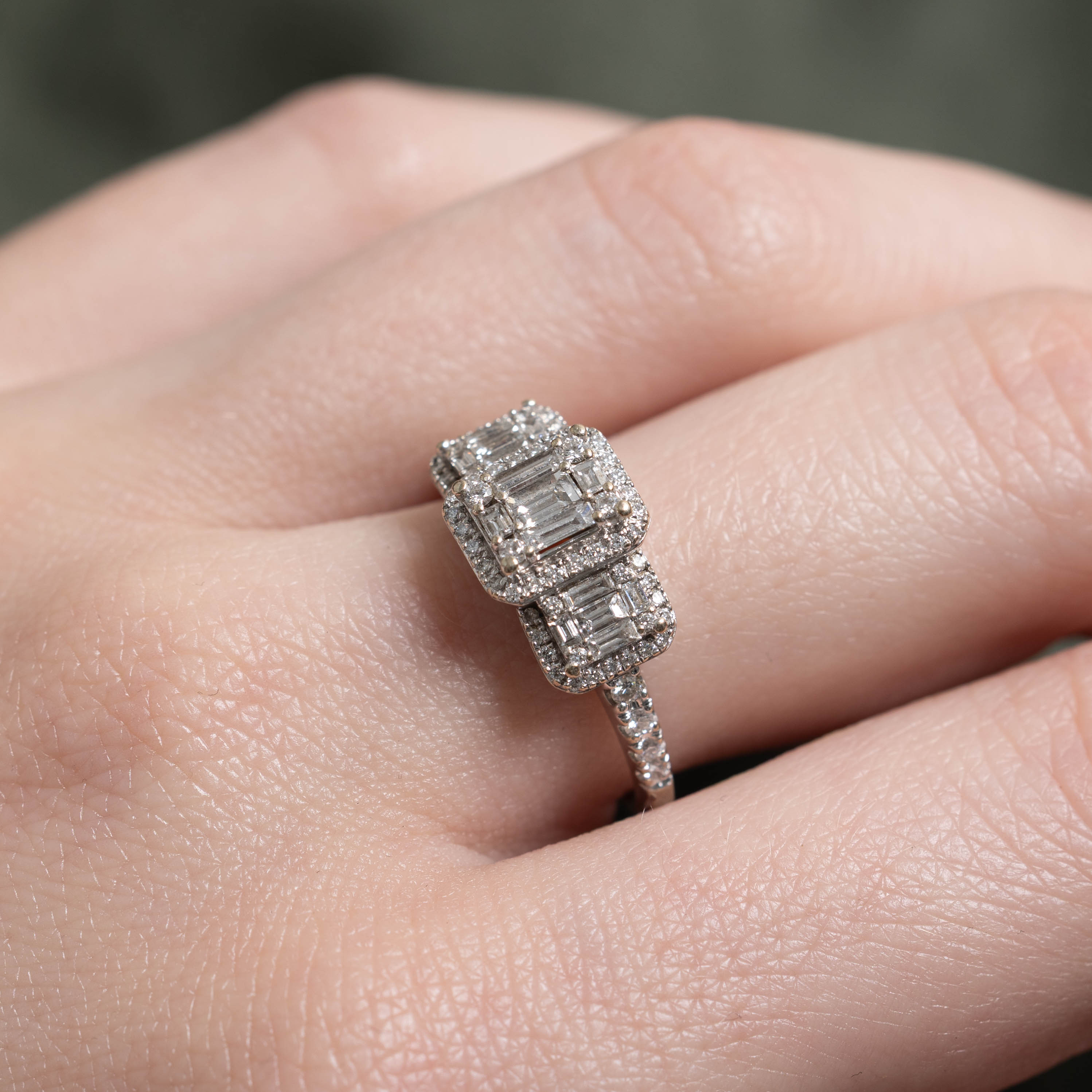 14k Diamond Triple Soft Square Halo Ring | 1.10ctw | SZ 6.25