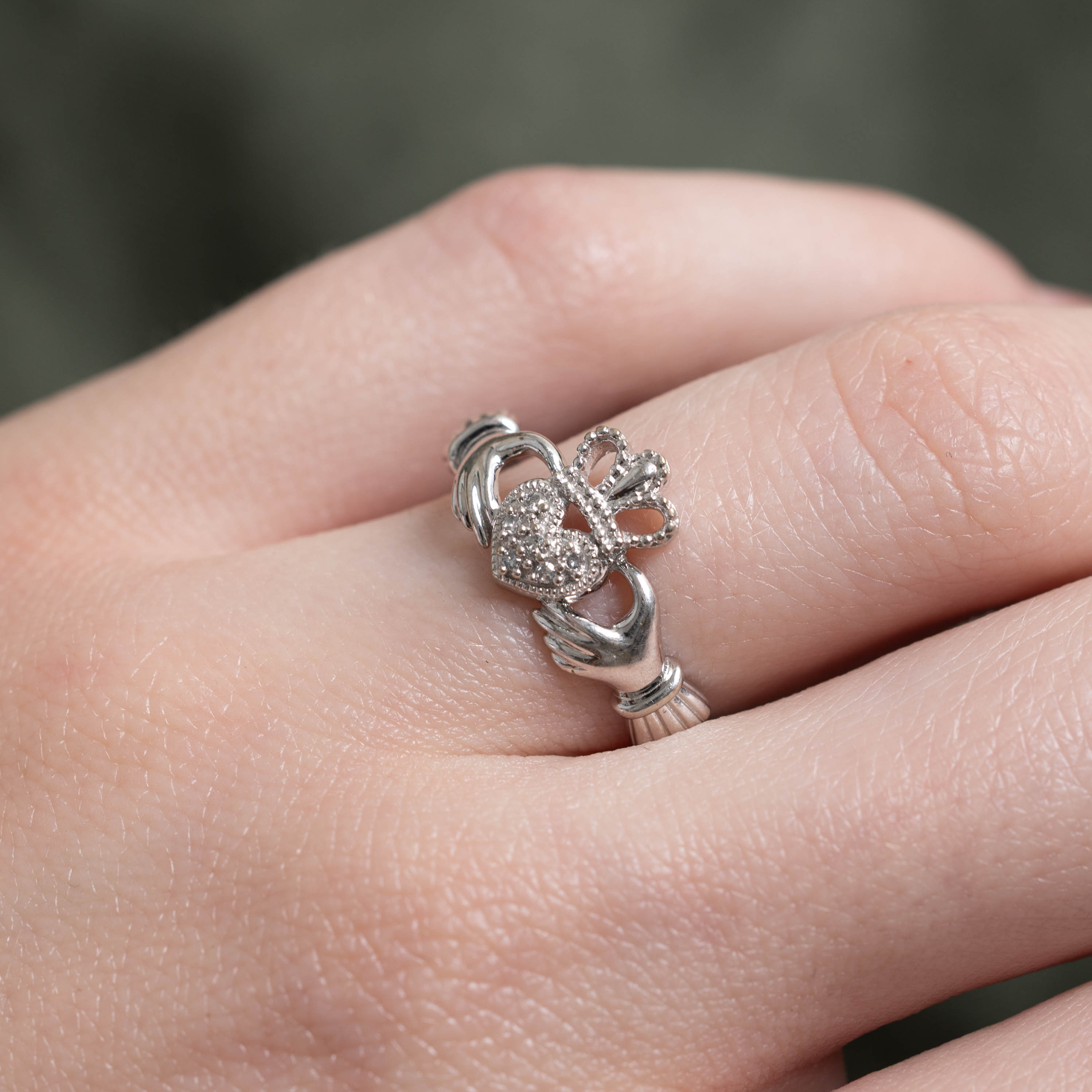 10k White Gold Diamond Claddagh Ring | 0.03ctw | SZ 6