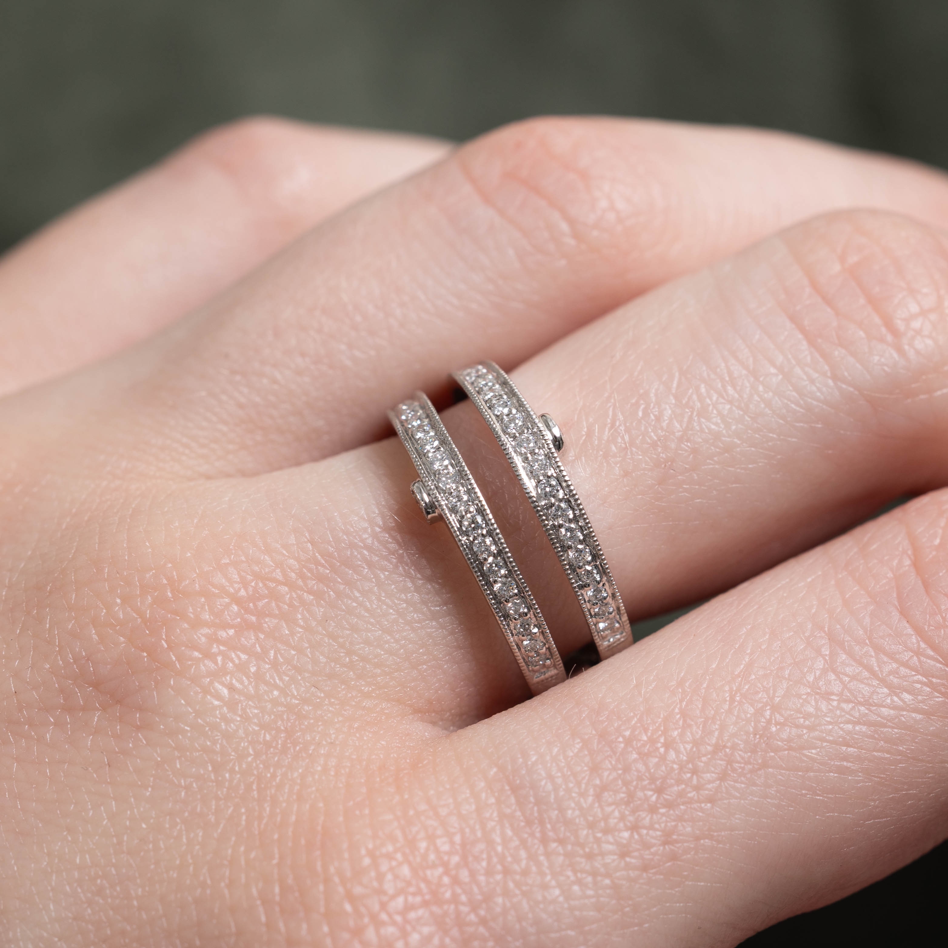 14k Semi Eternity Diamond Milgrained Stacked Ring | 0.43ctw | SZ 7