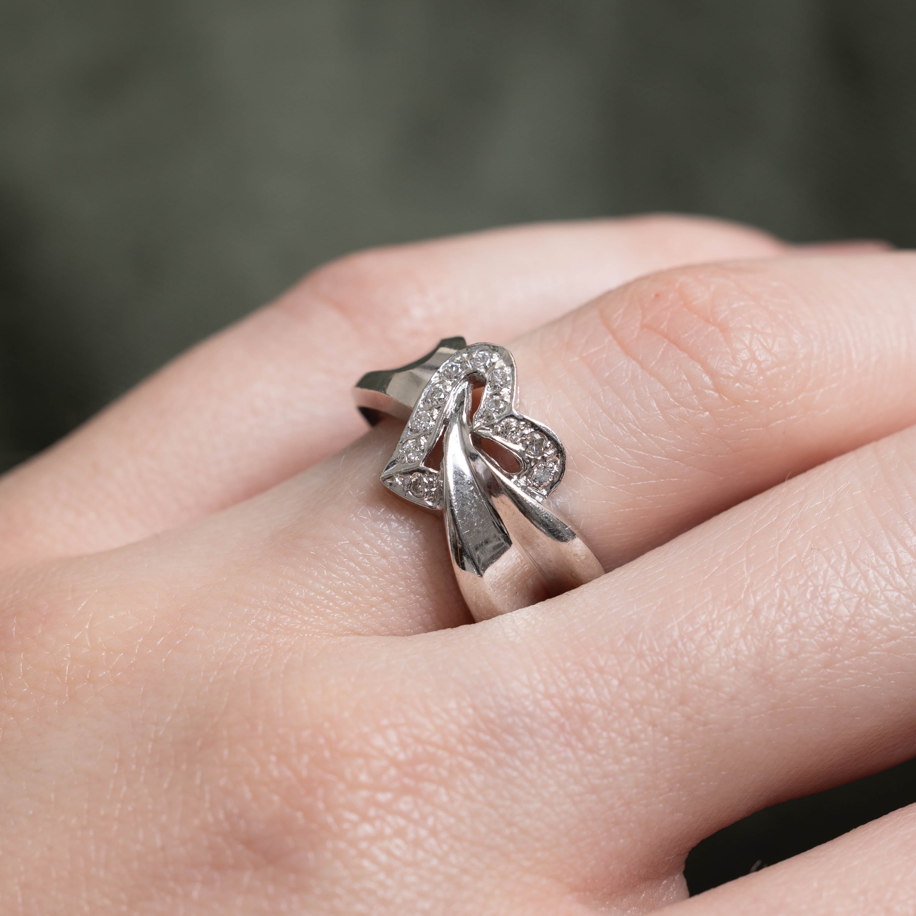 14k Diamond Heart Ribbon Ring | 0.13ctw | SZ 6.25