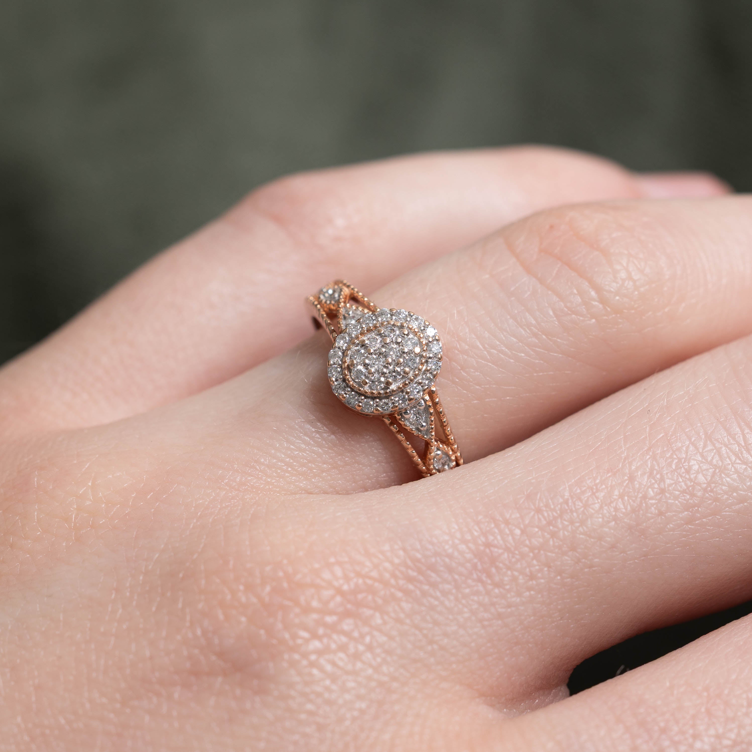 10k Rose Gold Diamond Halo Milgrained Ring | 0.16ctw | SZ 5.75