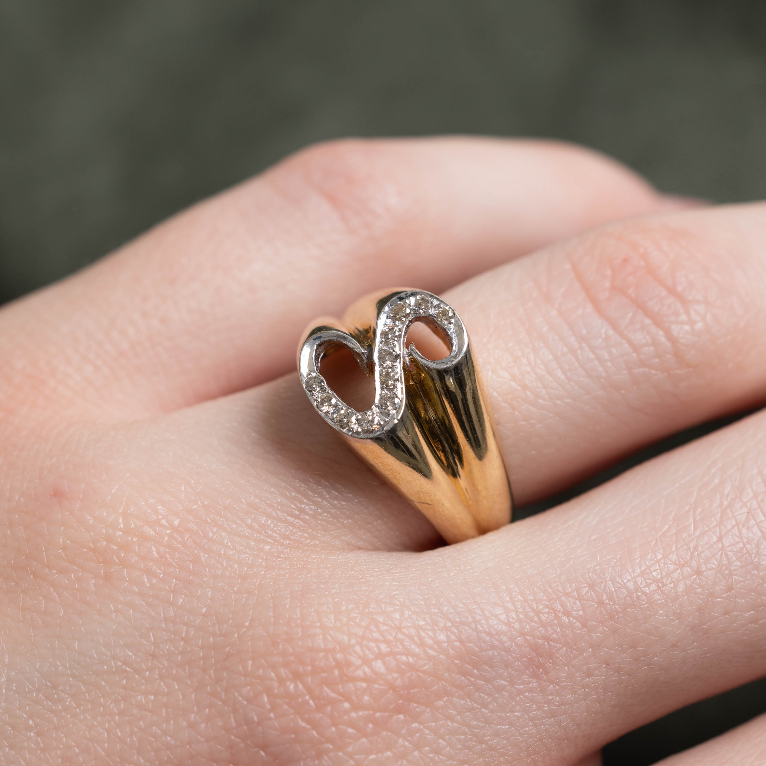 14k Diamond Waterfall “S” Initialized Ring | 0.16ctw | SZ 6