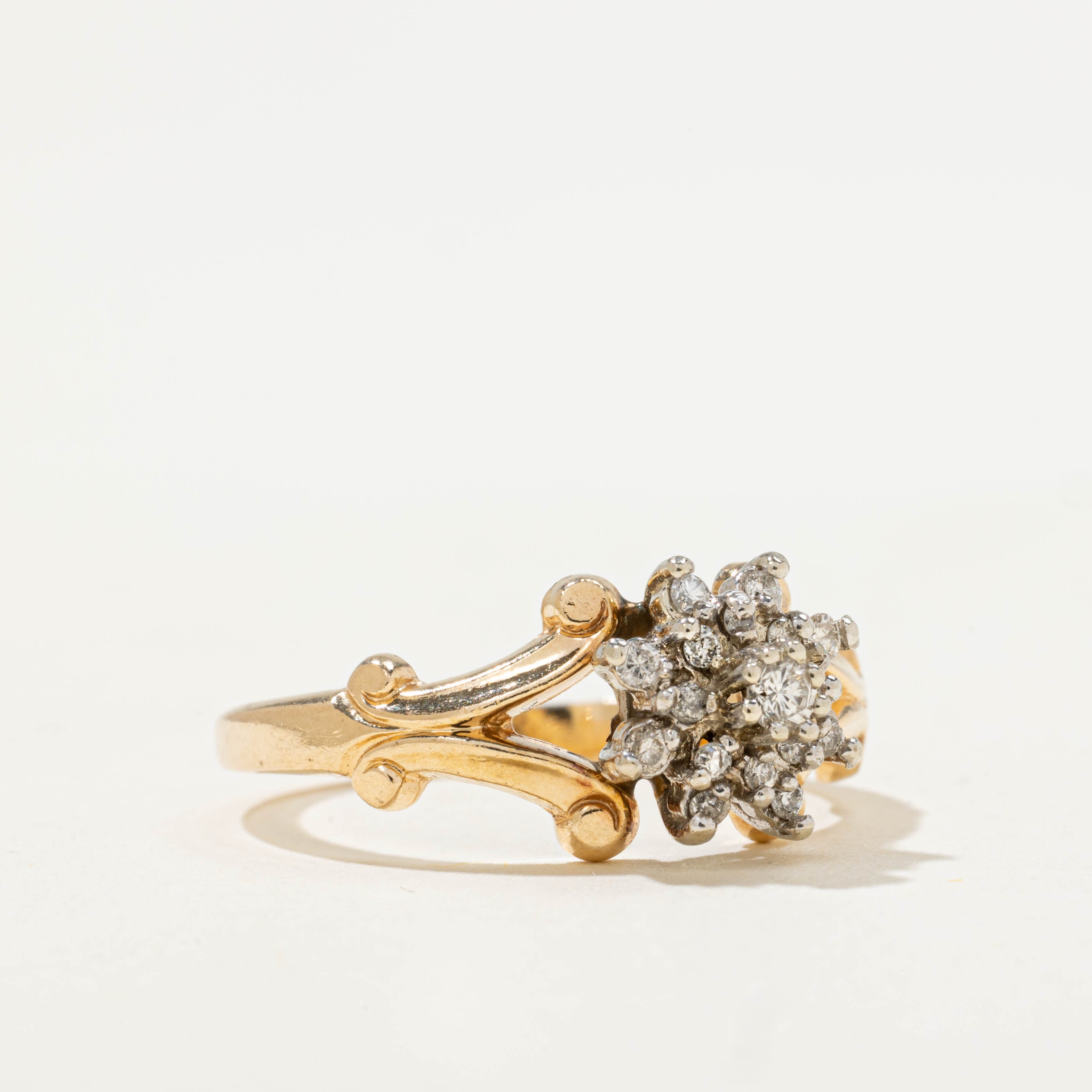 14k Diamond Cluster Ornate Split Shank Ring | 0.14ctw | SZ 7