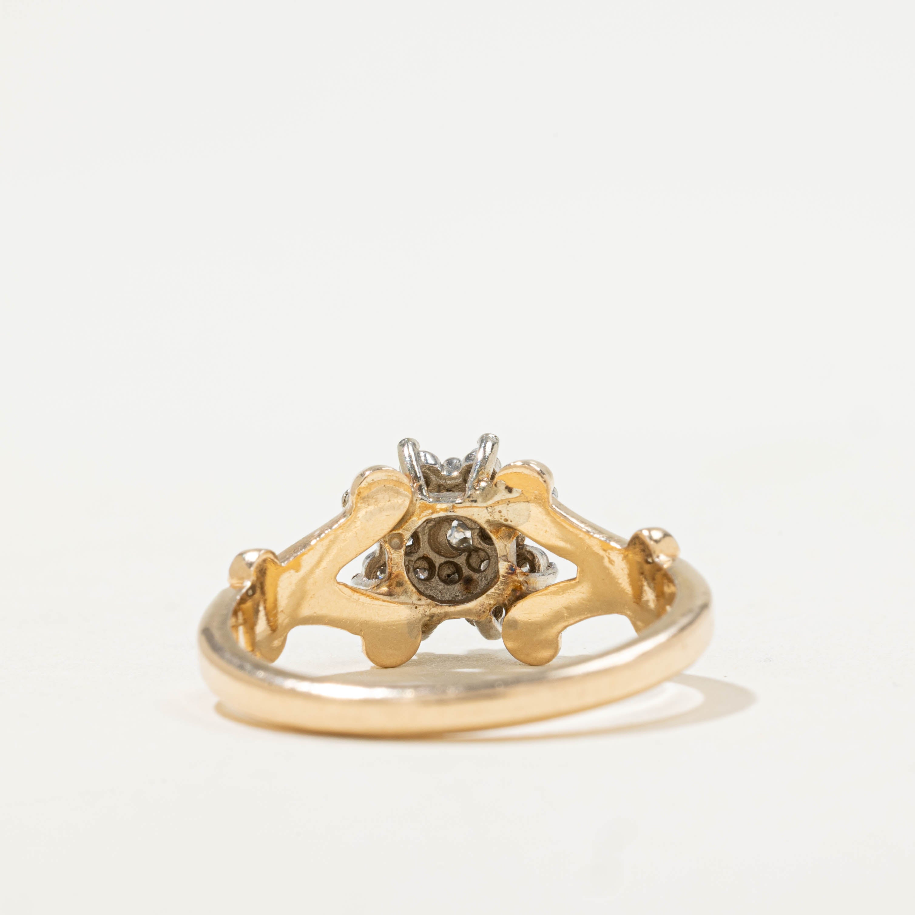 14k Diamond Cluster Ornate Split Shank Ring | 0.14ctw | SZ 7