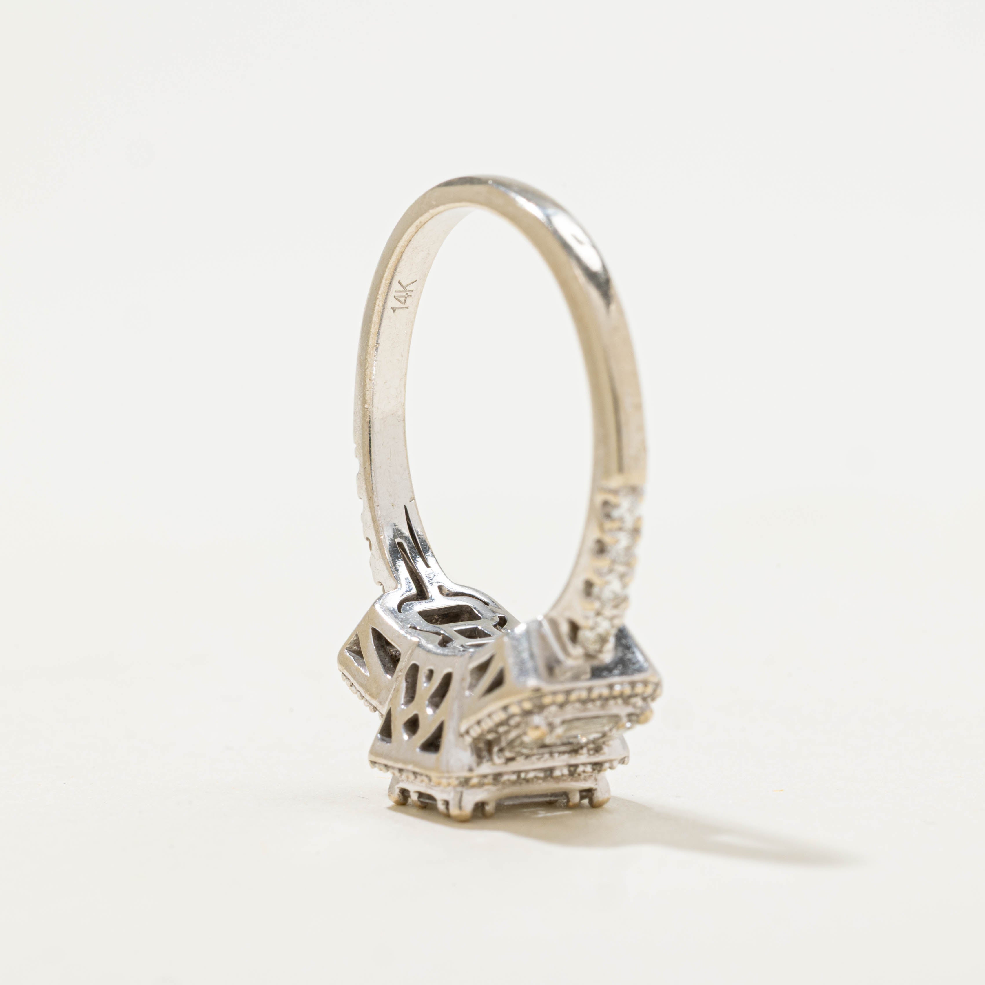 14k Diamond Triple Soft Square Halo Ring | 1.10ctw | SZ 6.25