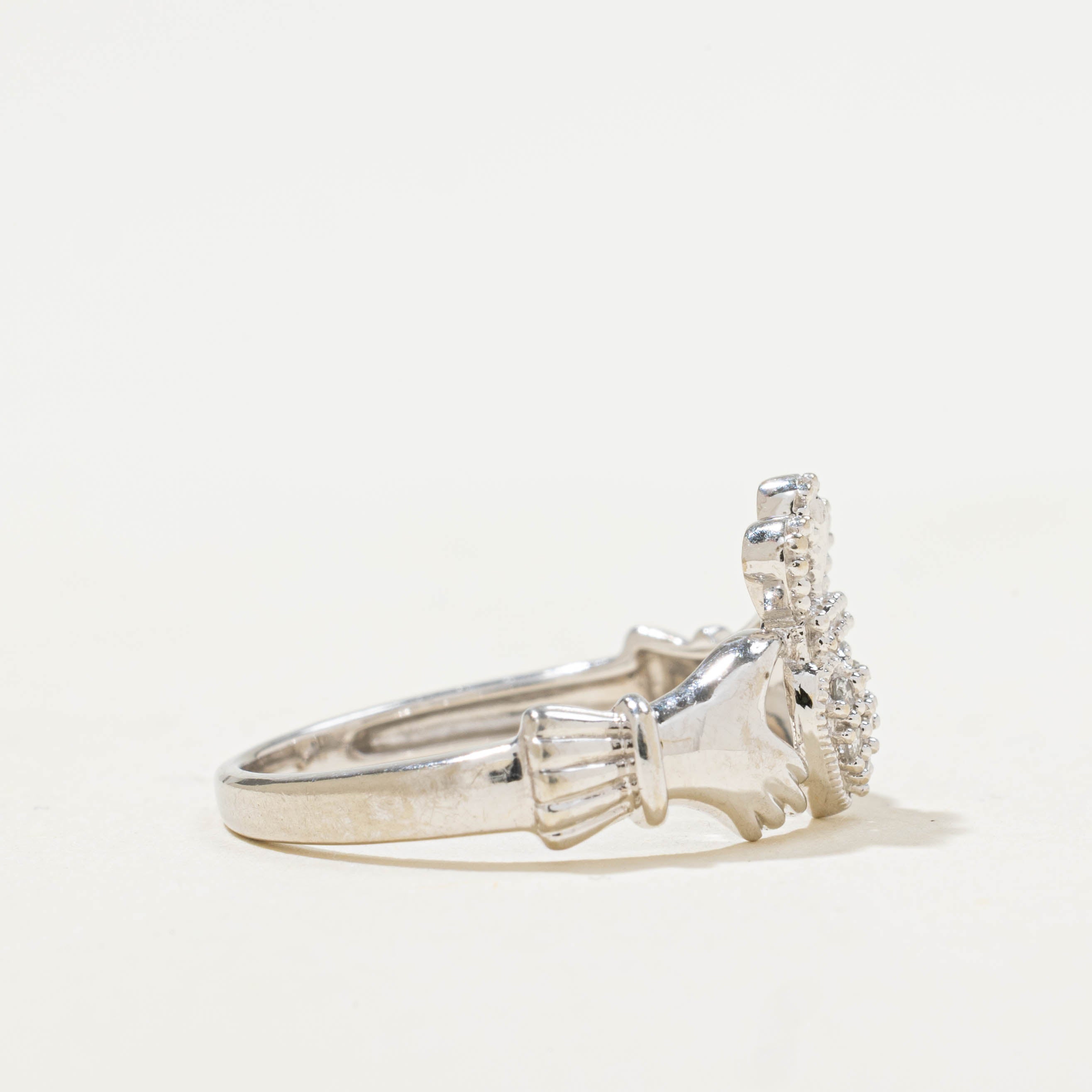 10k White Gold Diamond Claddagh Ring | 0.03ctw | SZ 6