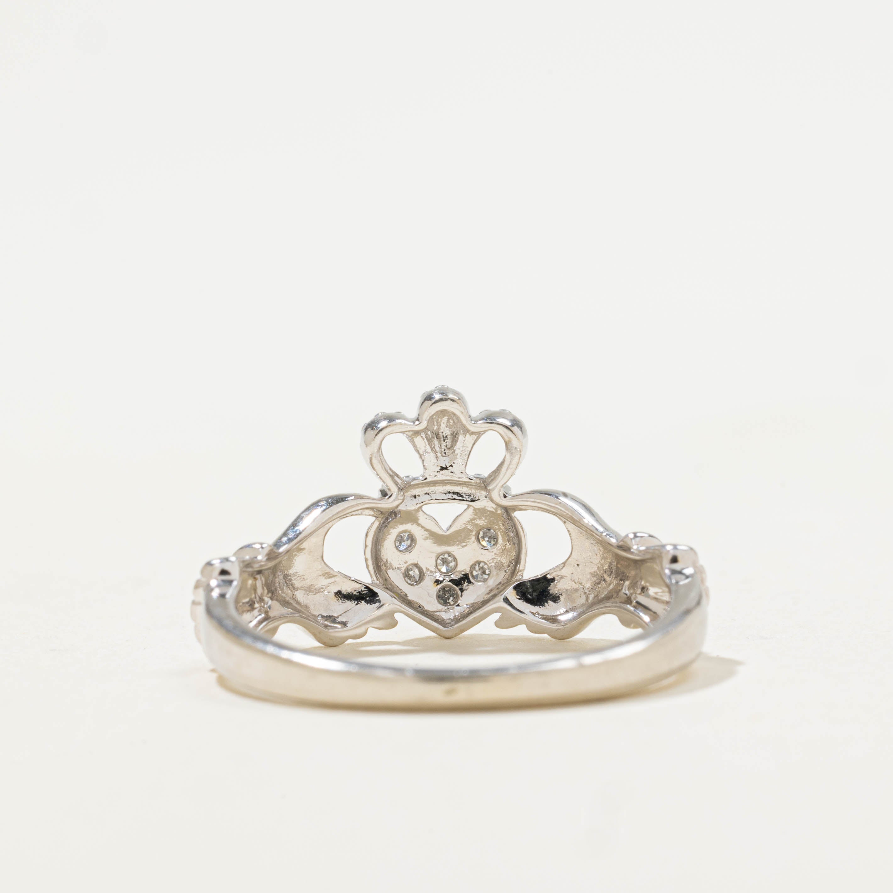 10k White Gold Diamond Claddagh Ring | 0.03ctw | SZ 6