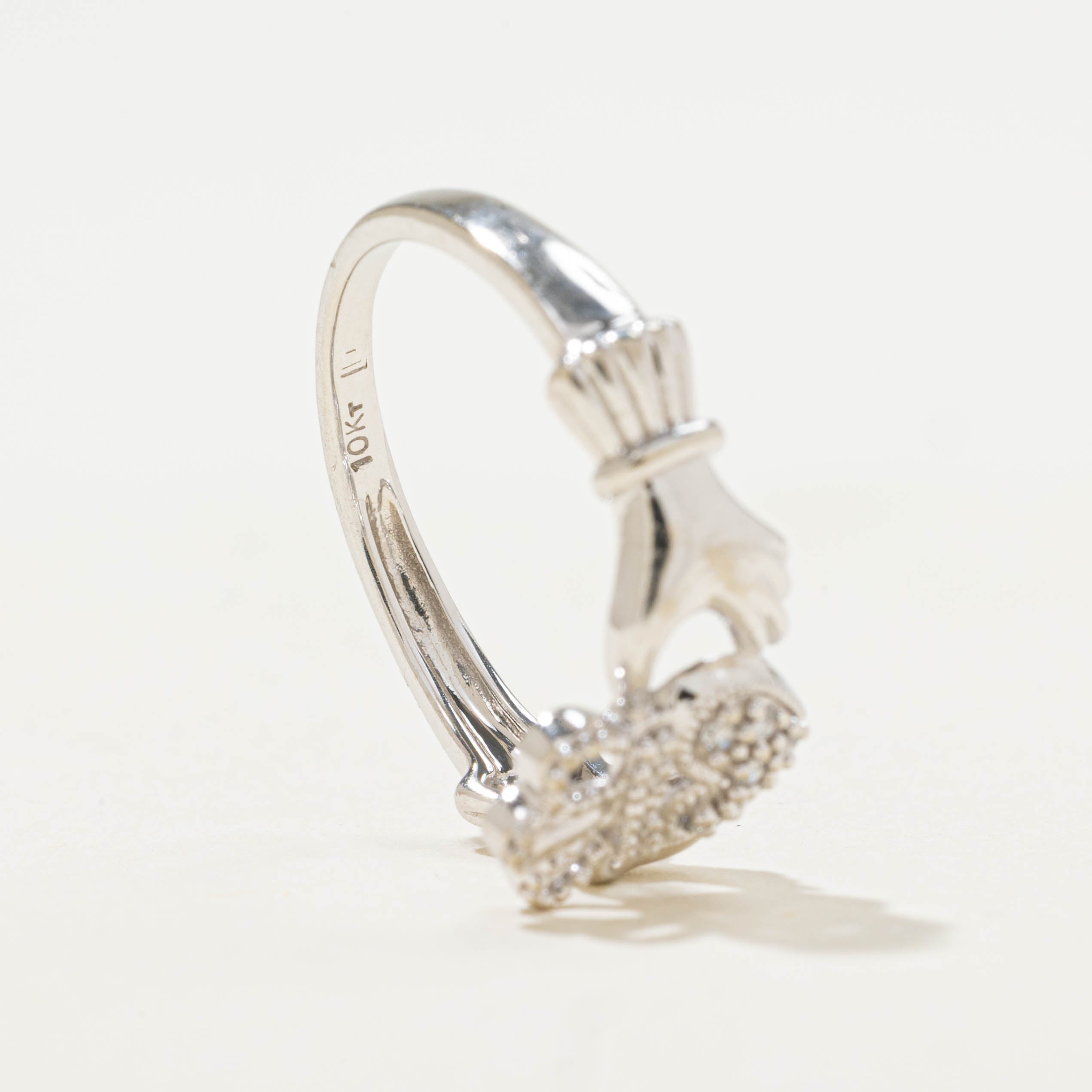 10k White Gold Diamond Claddagh Ring | 0.03ctw | SZ 6