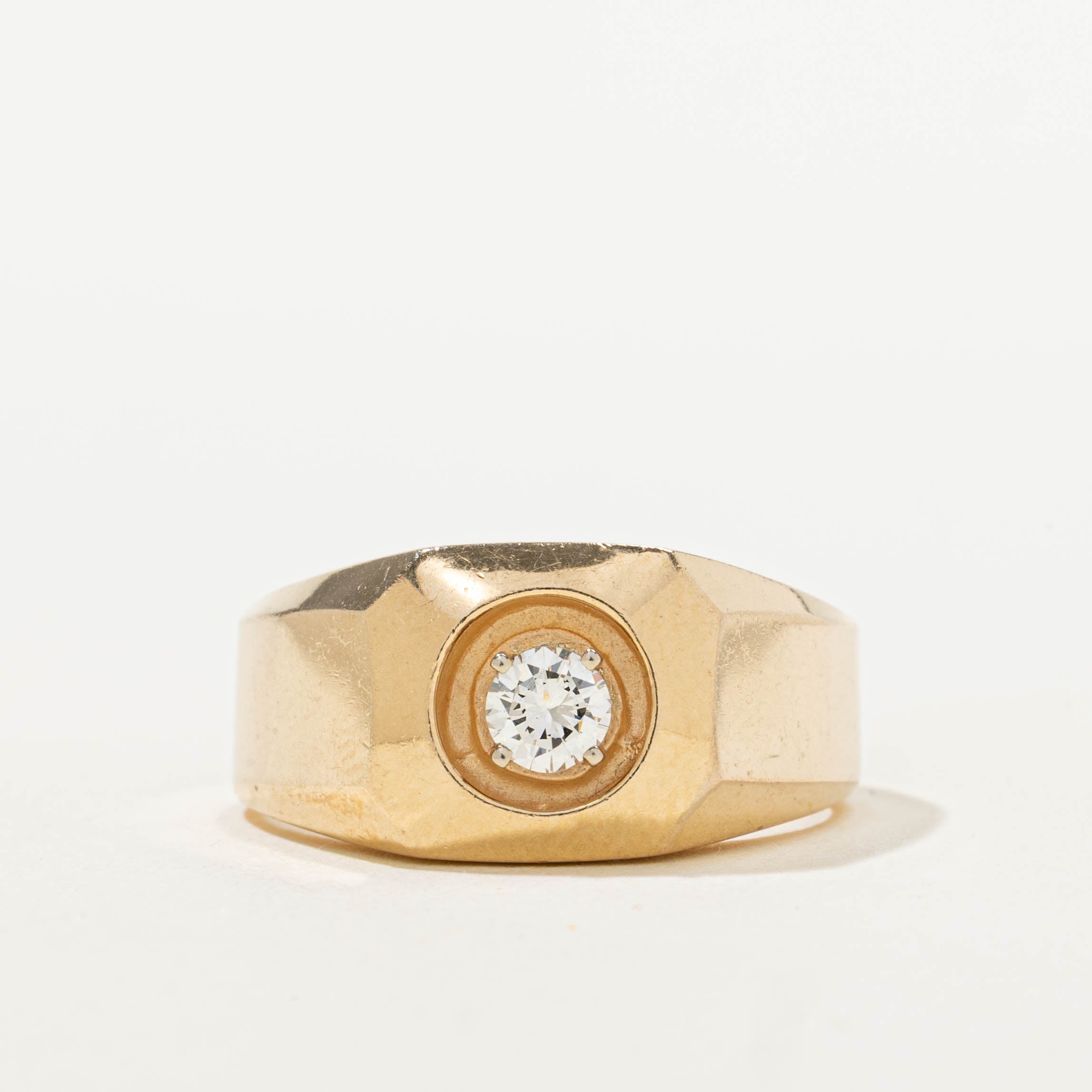 14k Bezel Set Diamond Geometric Signet Ring | 0.30ct VS2/SI1 G/H | SZ 9