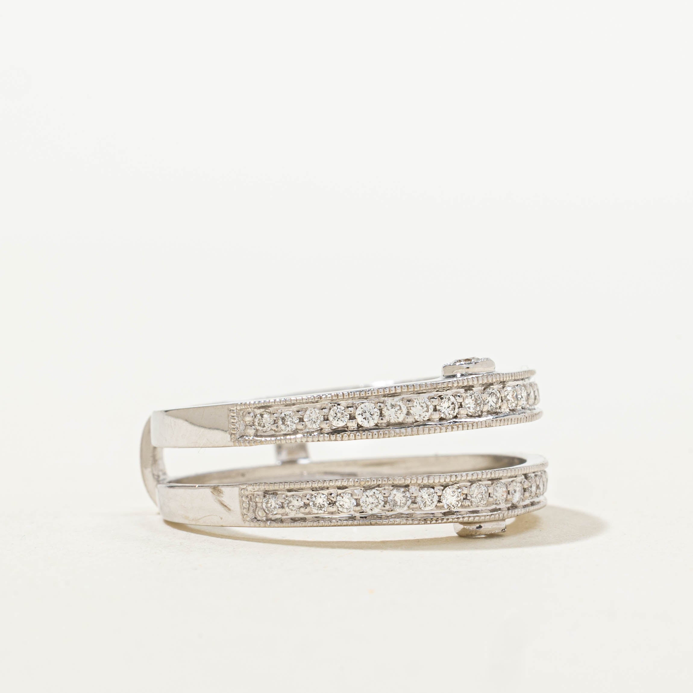 14k Semi Eternity Diamond Milgrained Stacked Ring | 0.43ctw | SZ 7
