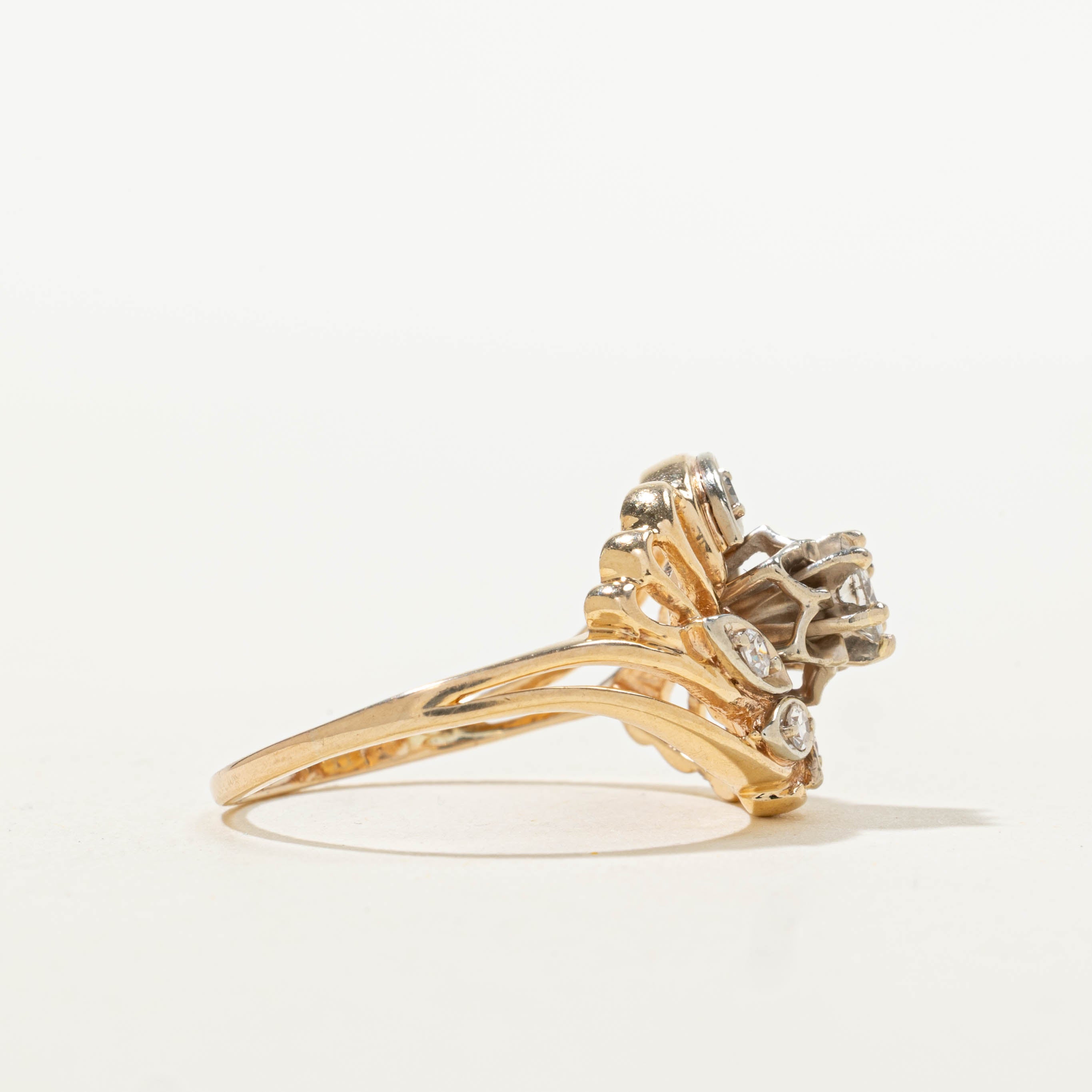 12k Diamond Floral Openwork Cocktail Ring | 0.35ctw | SZ 7.5