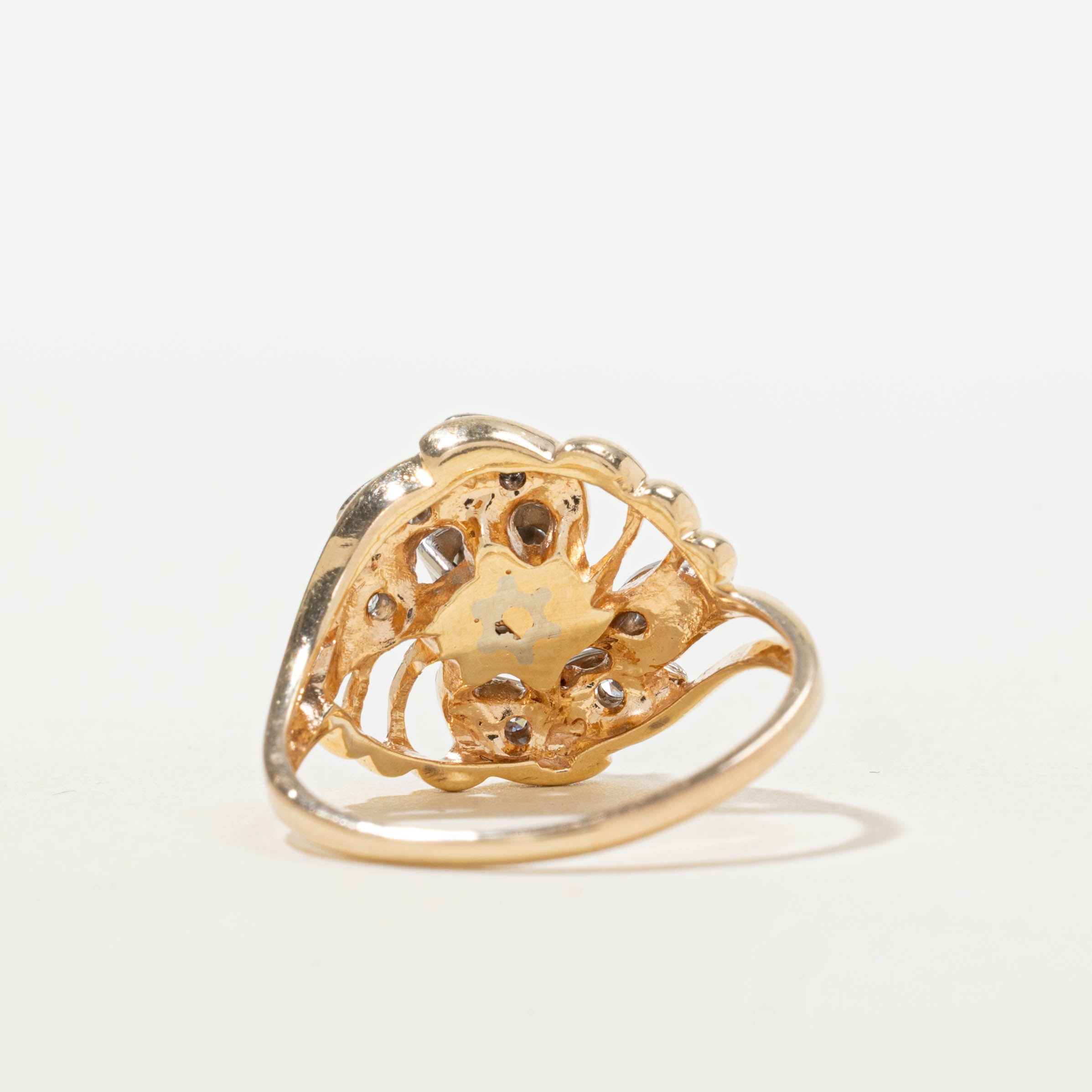 12k Diamond Floral Openwork Cocktail Ring | 0.35ctw | SZ 7.5