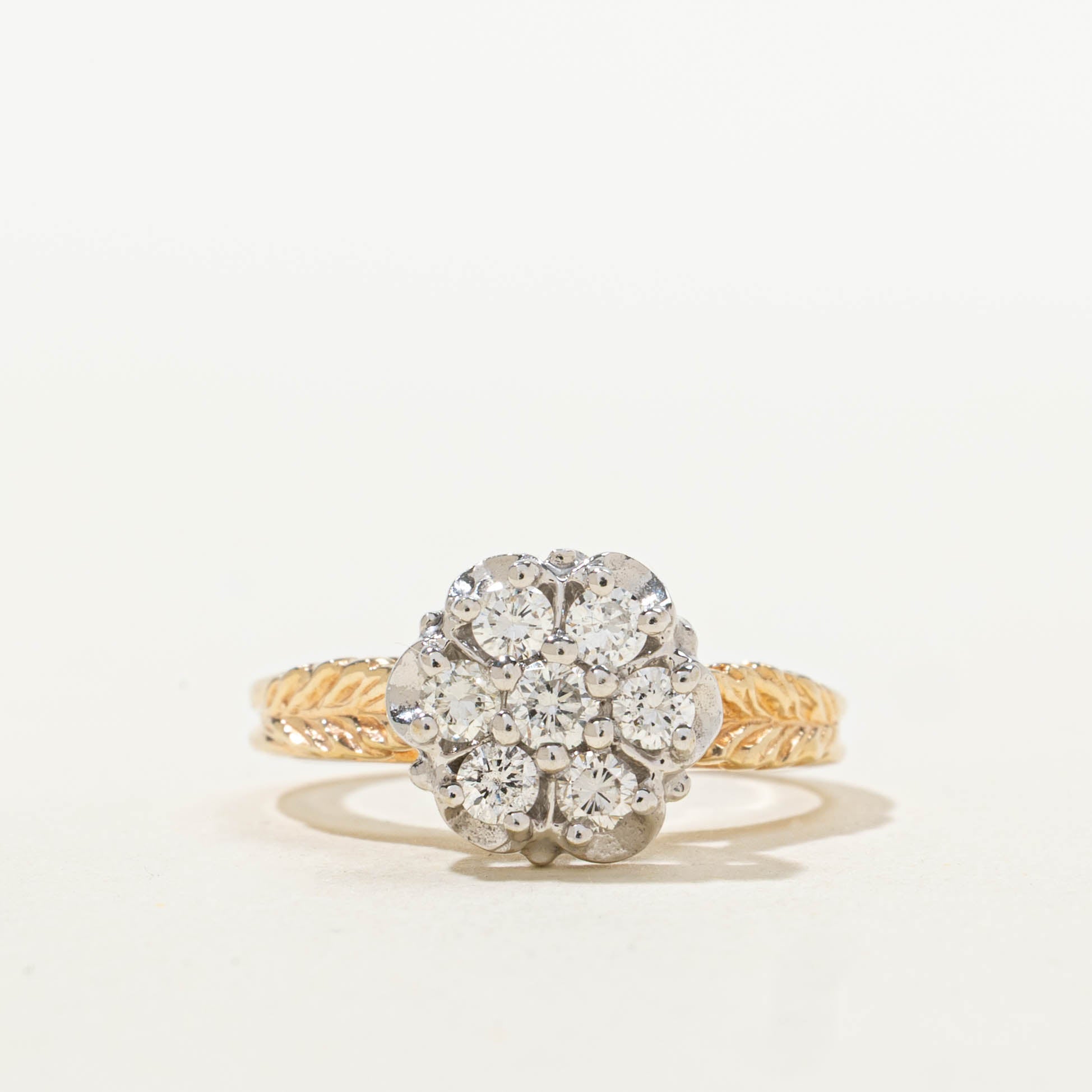 14k Diamond Daisy Cluster Leaf Engraved Ring | 0.45ctw | SZ 5.25
