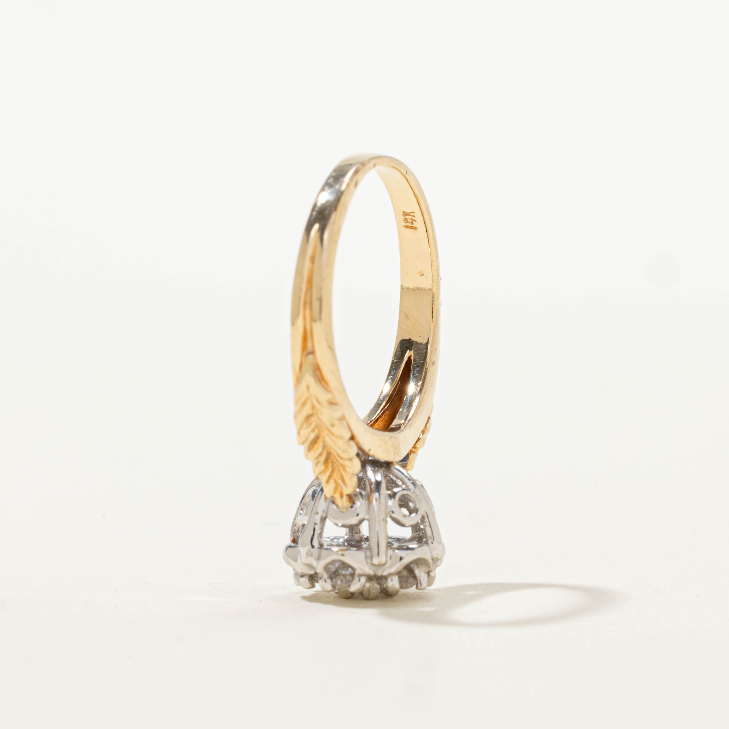 14k Diamond Daisy Cluster Leaf Engraved Ring | 0.45ctw | SZ 5.25