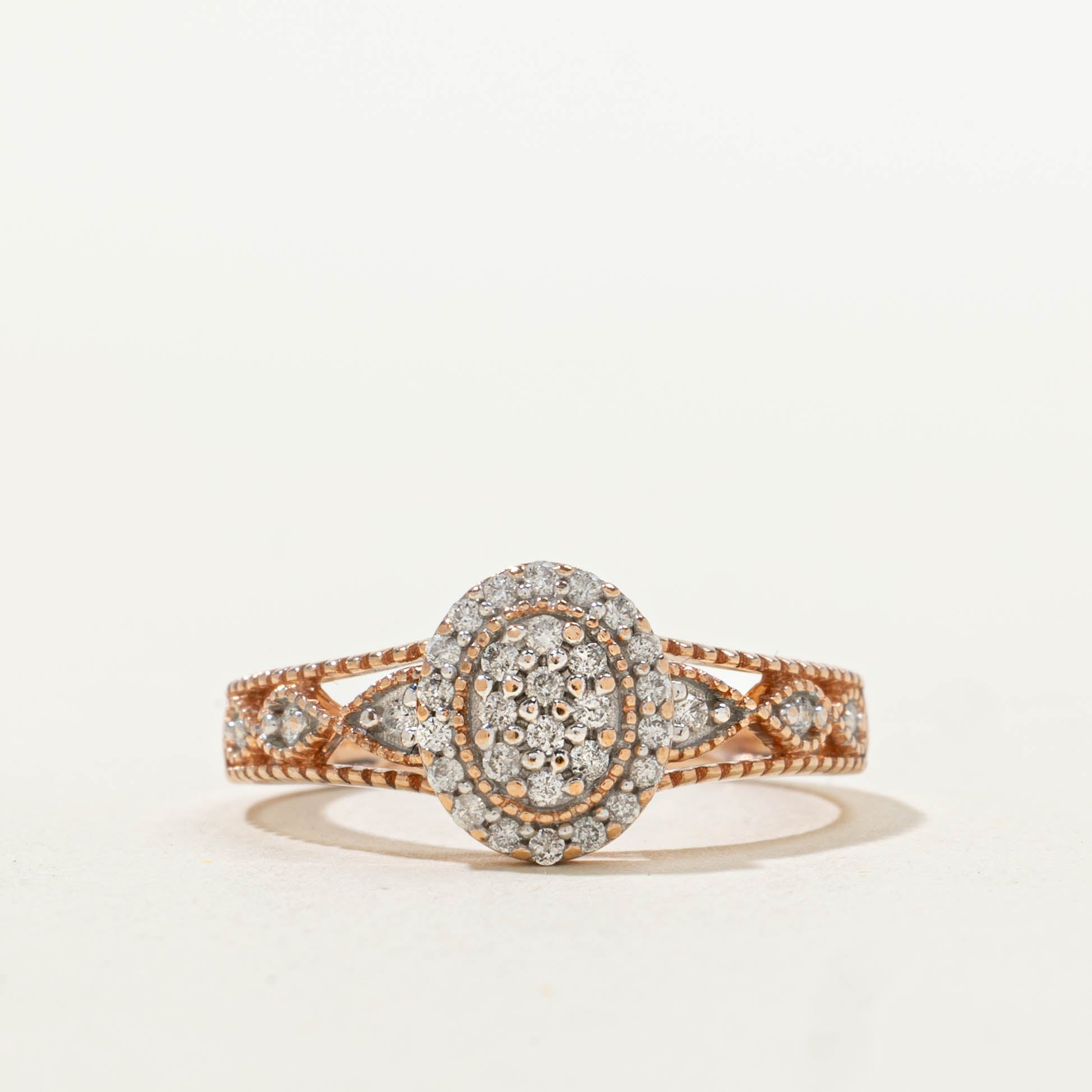 10k Rose Gold Diamond Halo Milgrained Ring | 0.16ctw | SZ 5.75
